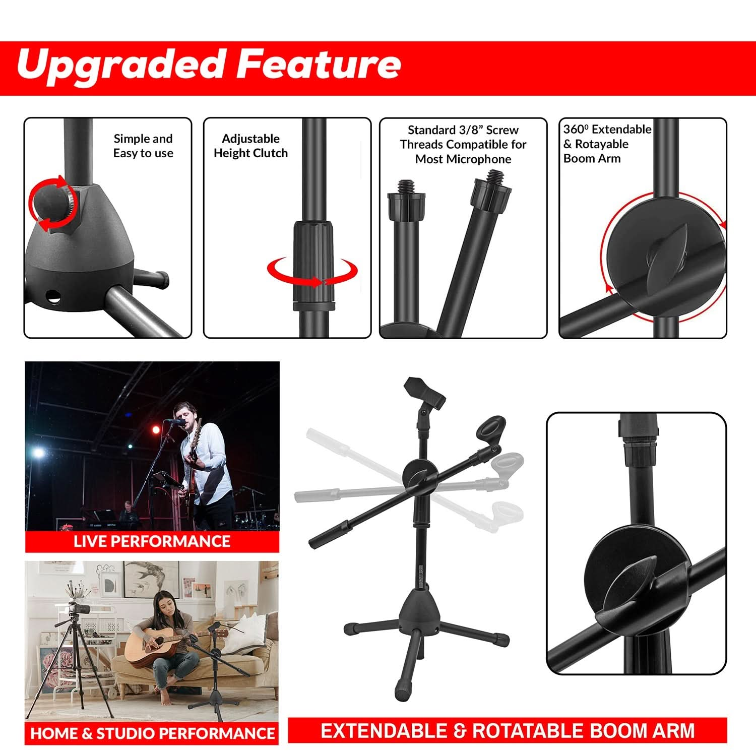 5Core Rotating Microphone Stand Mic Clip Boom Arm Foldable Tripod Black outlet MSHD4PCS