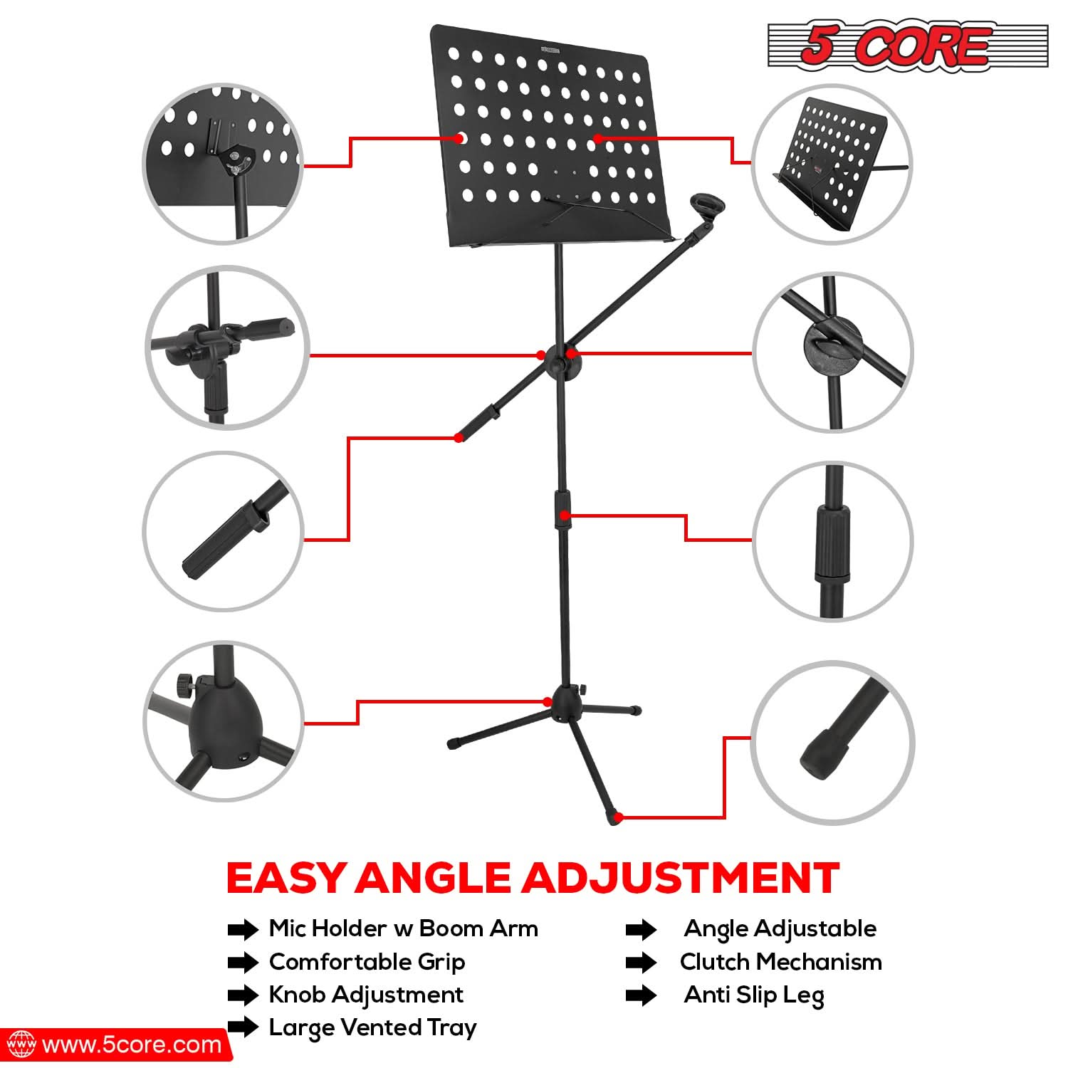 5Core Handheld Dynamic Microphone + Tripod Sheet Music Stand With Mic Holder