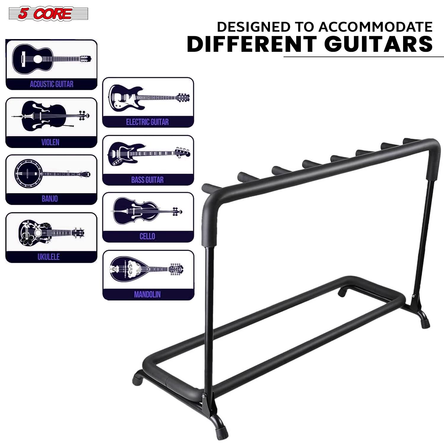 Double guitar stand, multiple guitar stand, and guitar accessories kit for guitar storage.