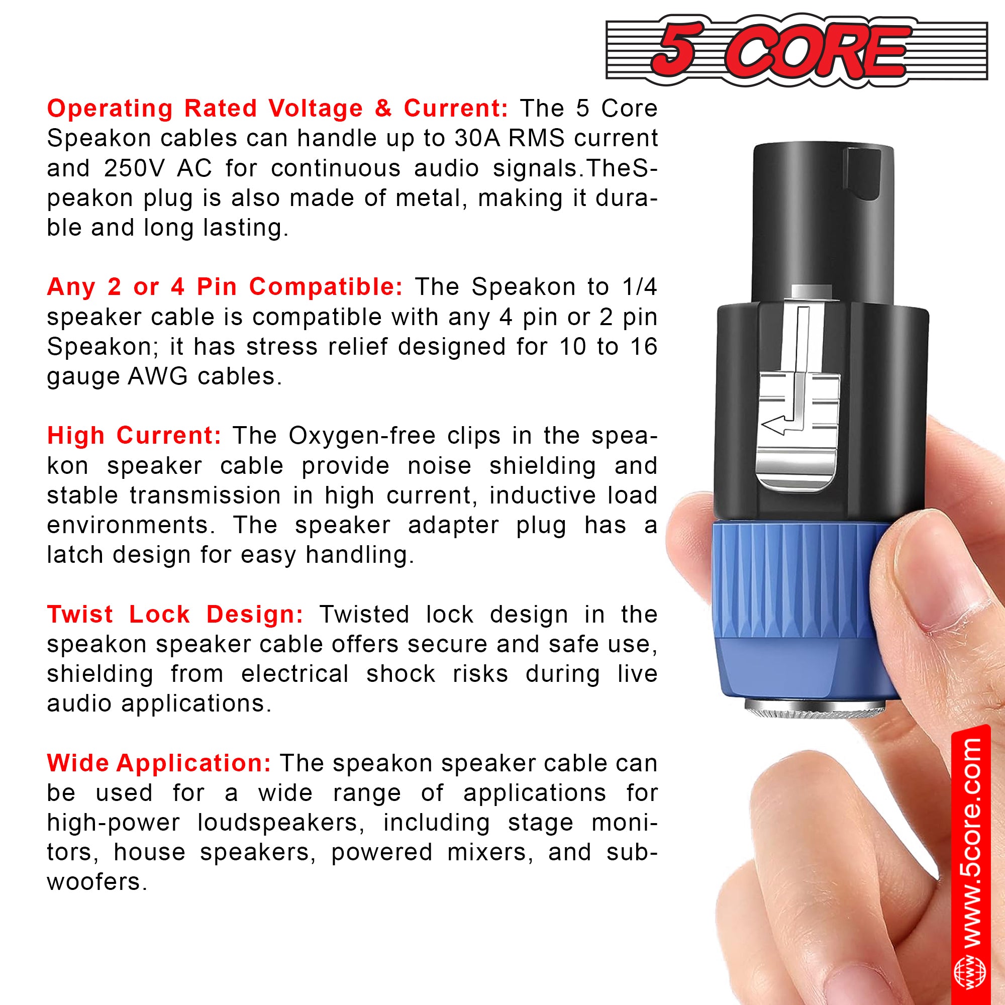 5 Core Speakon Audio Jack Male Audio Pin Speaker Adapter Connector Units - speakon 2 pcs