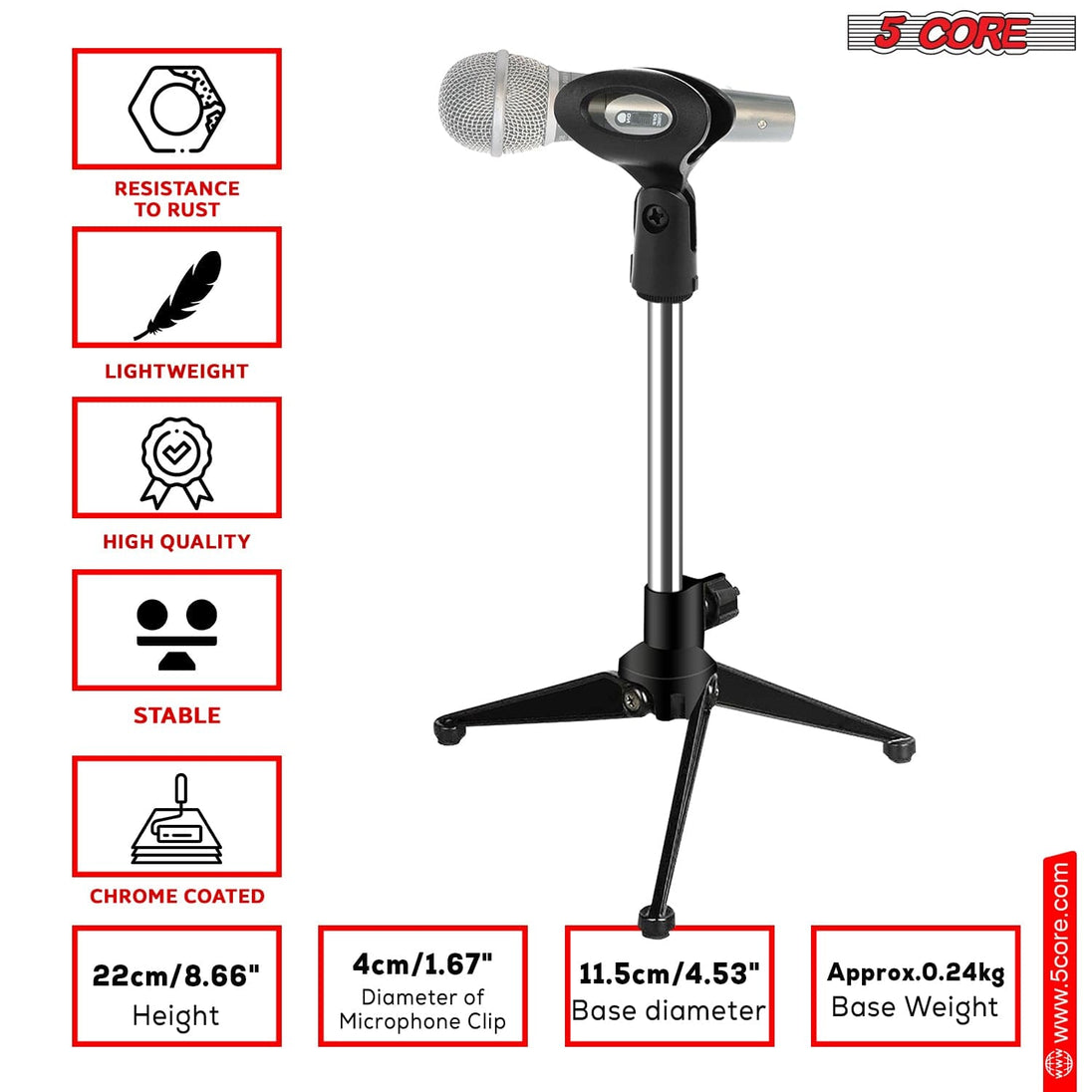 5 Core Mic Stand Desk Tripod: Universal Adjustable Table Top Holder