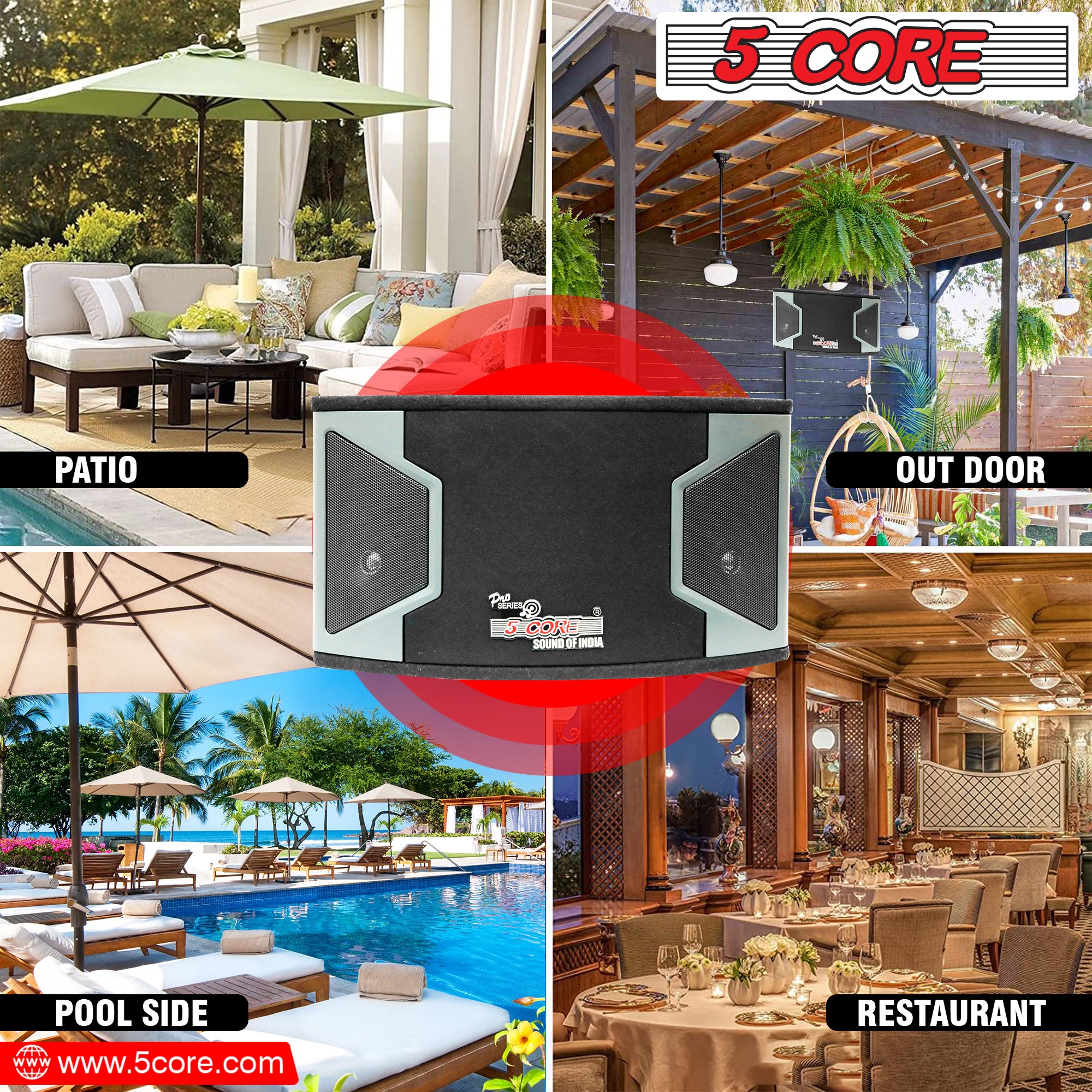 5Core Outdoor Wall Speakers 2 Way 80W RMS Premium Wall Mount Speakers Heavy Duty ABS Enclosure