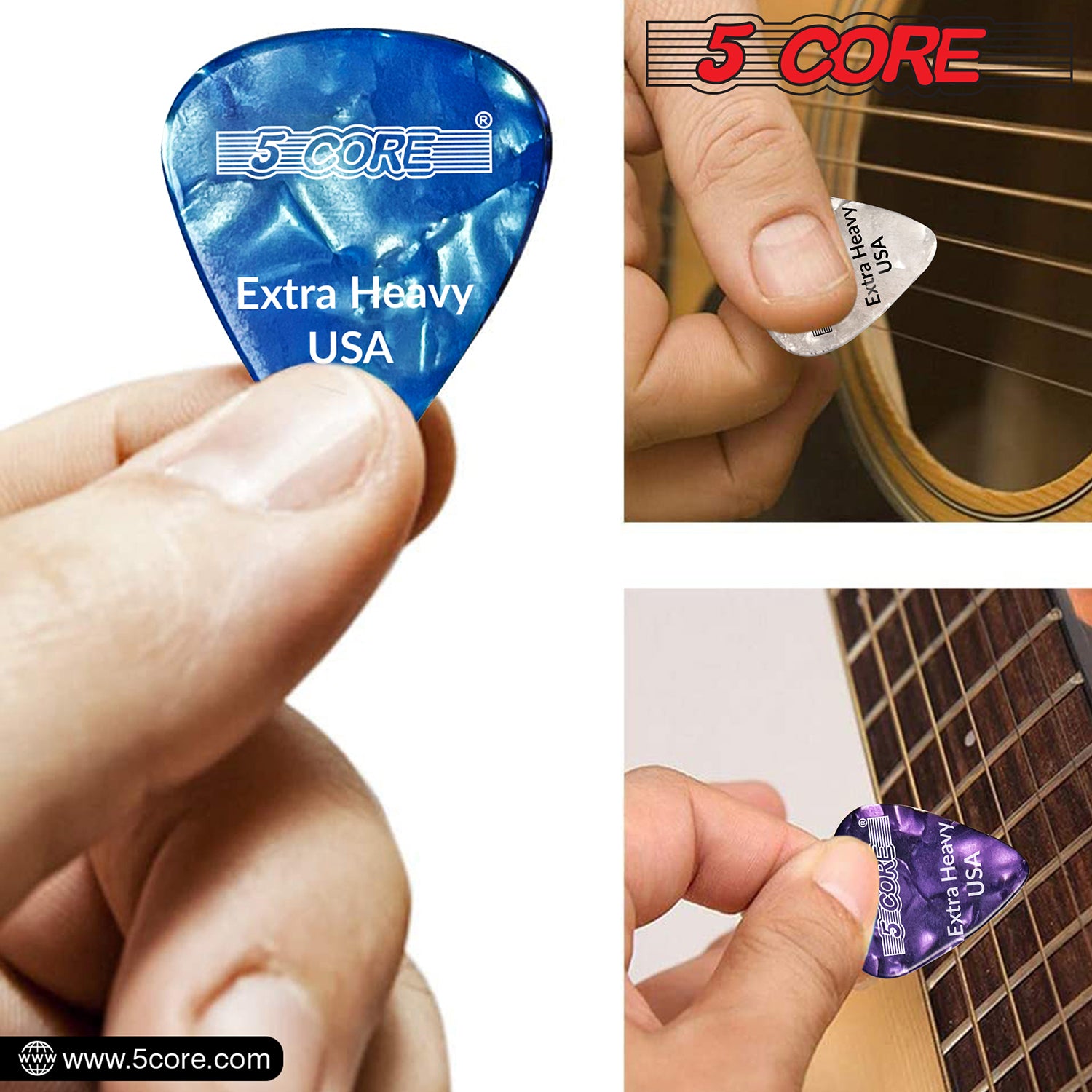 5 Core Celluloid Guitar Picks 20Pack  Extra Heavy Gauge Plectrums for Acoustic Electric Bass Guitar