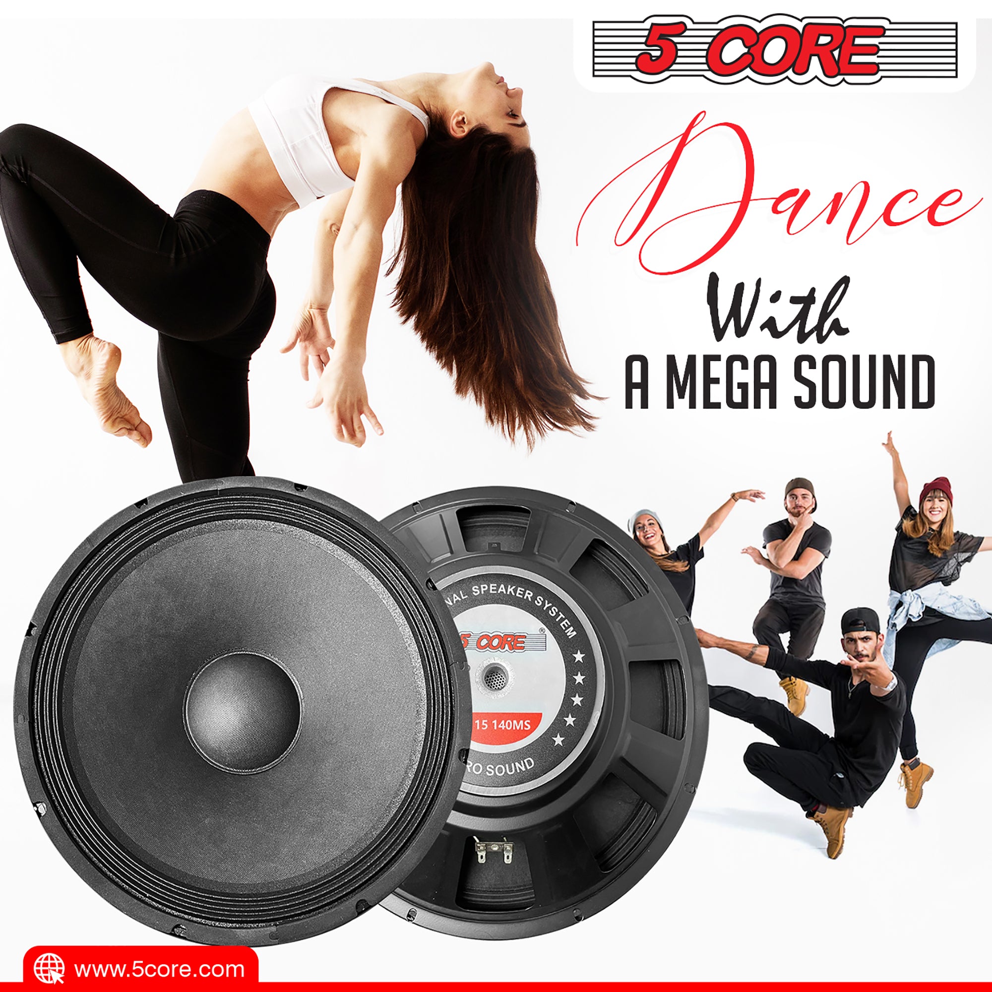 5 Core 15 Inch Subwoofer Speaker 250W RMS Full Range DJ Sub Woofer Systems 8 Ohm 60 OZ Magnet Raw Replacement Stereo Subwoofers -FR 15 140 MS