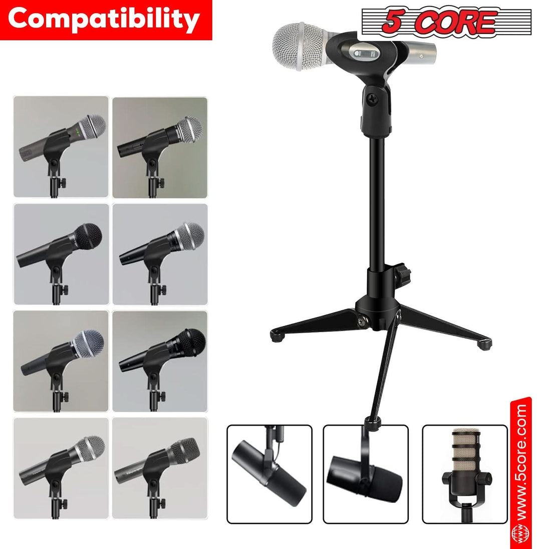 Universal Desktop Mic Stand: 5 Core Adjustable Table Top Tripod