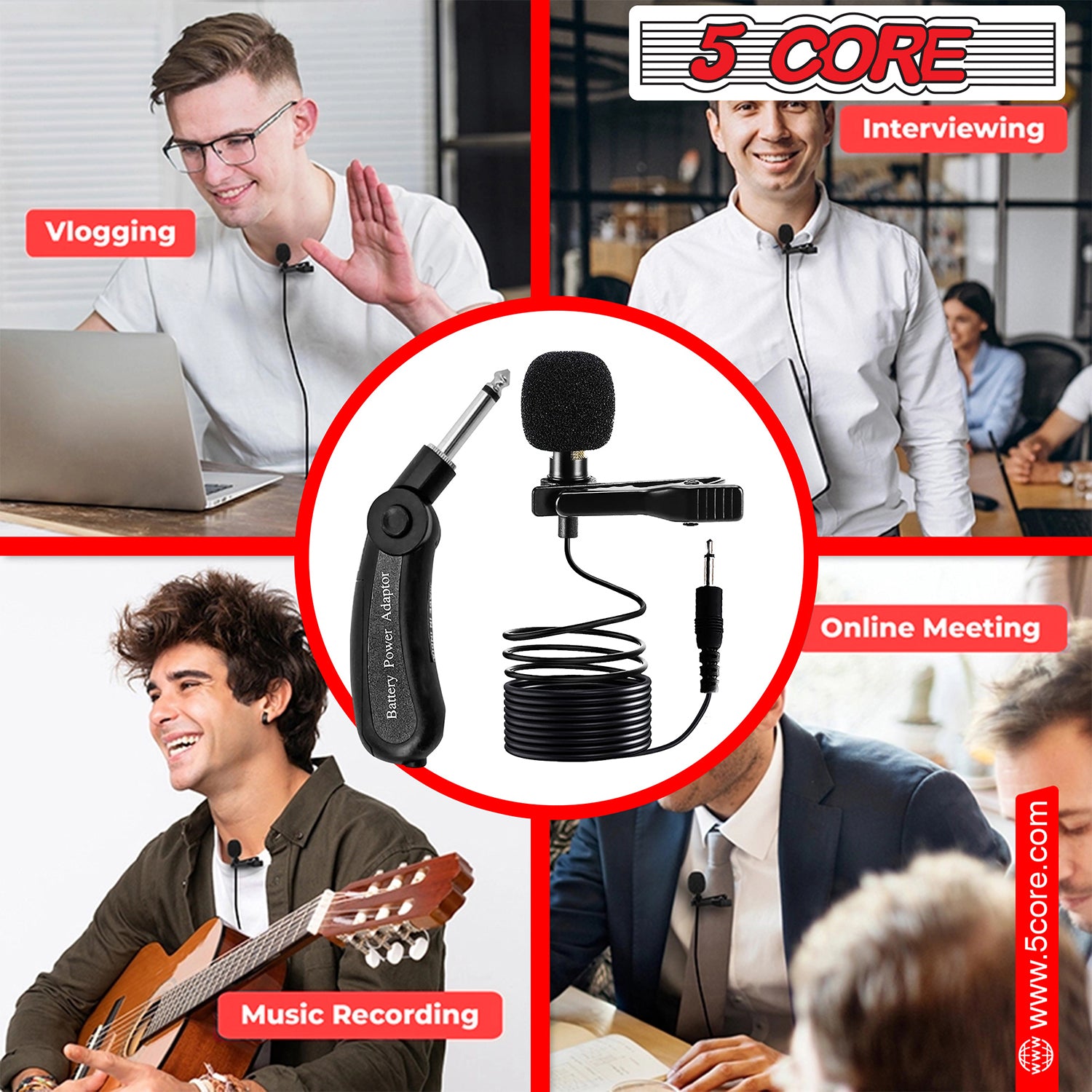 5 Core Lavalier Microphone Clip On Professional Grade 3.5mm Lapel Mic Omnidirectional Lav Mic 1/2 Pc