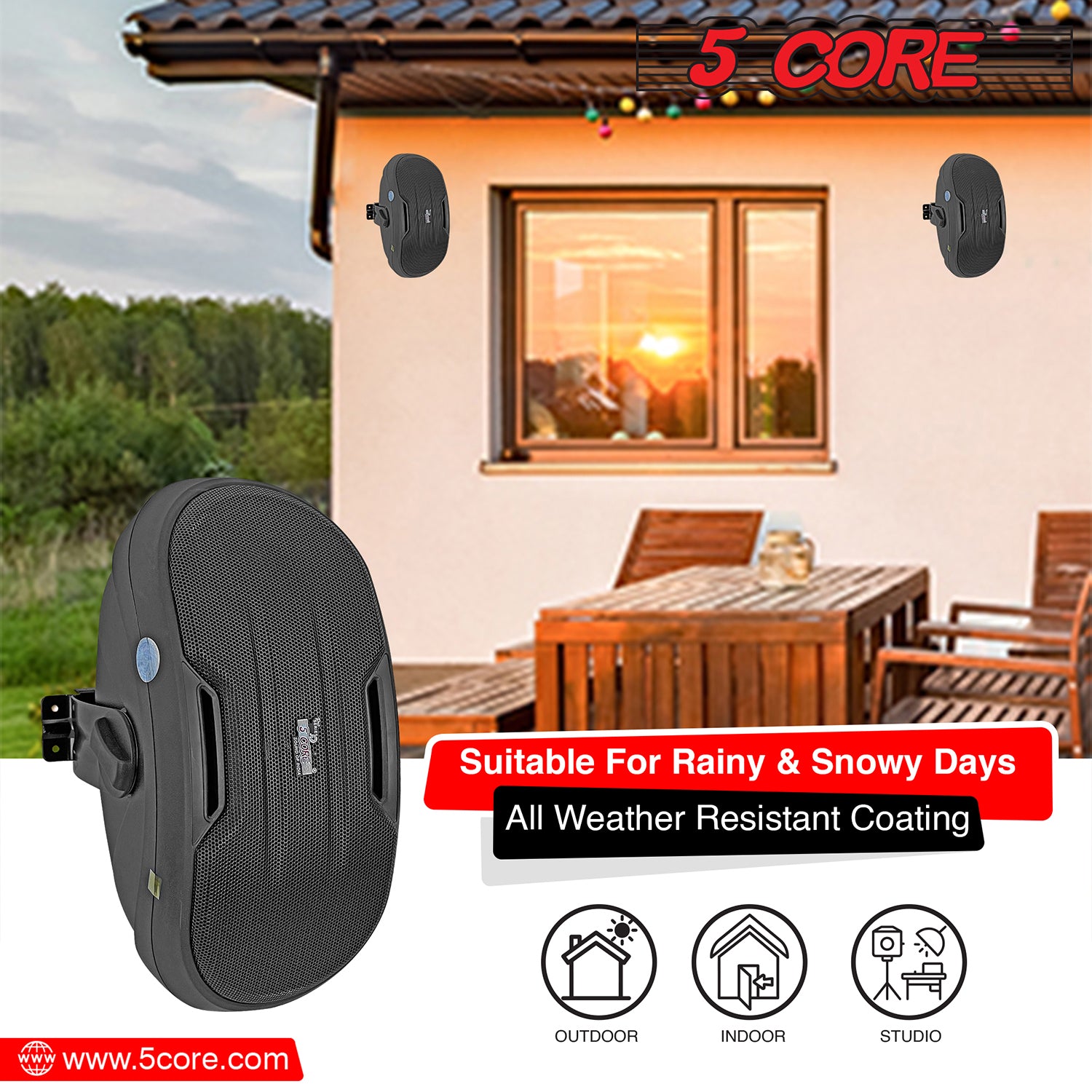 5Core Outdoor Wall Speakers 100W PMPO Ceiling Mount Speaker Heavy Duty ABS Enclosure