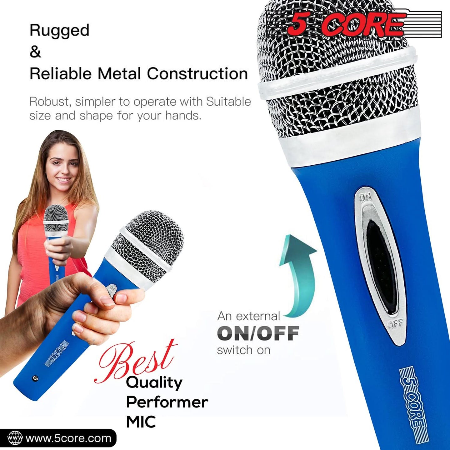 Karaoke Singing Mic: 5 Core dynamic XLR microphone for professional vocal clarity.