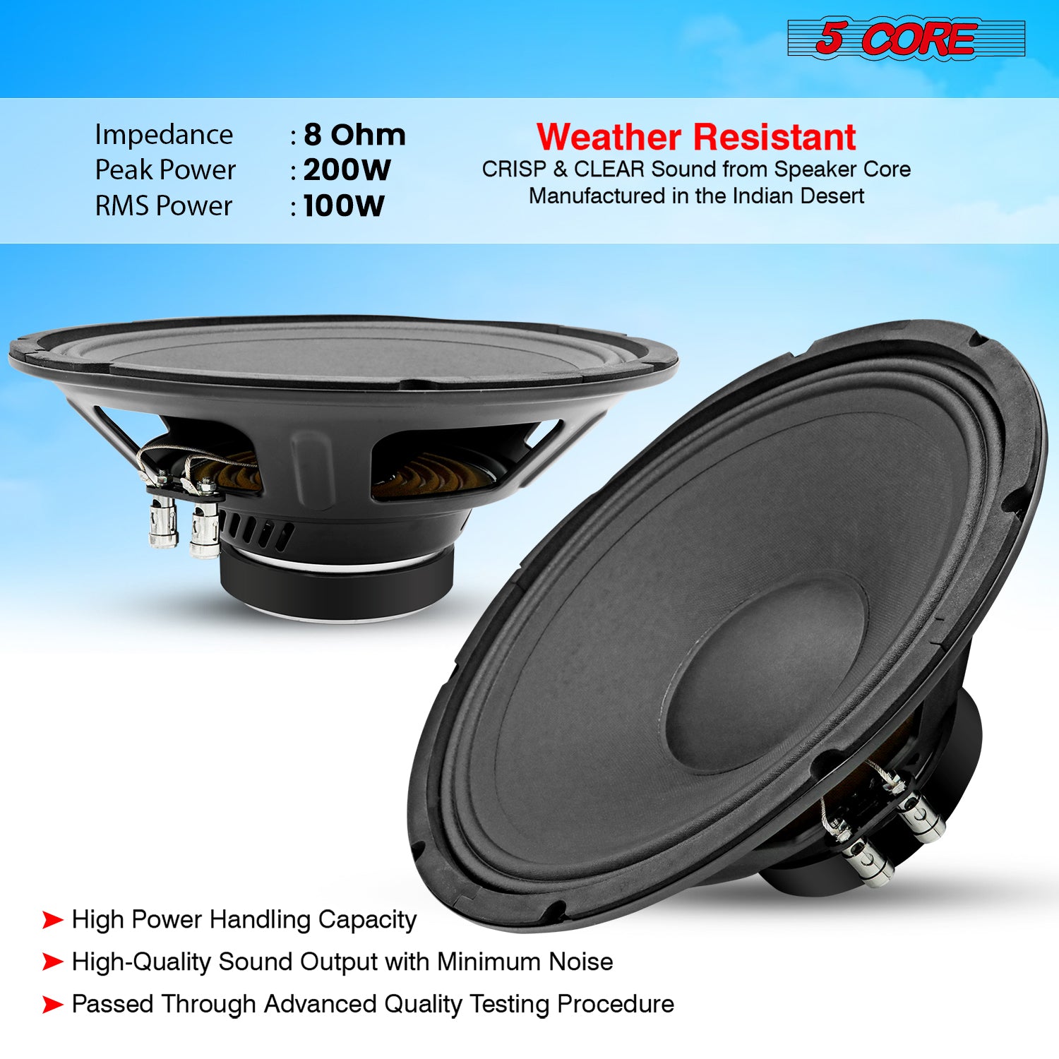 5 Core 12 Inch Subwoofer Speaker, 200W Max, 8Ohm, Perfect for PA DJ Replacement