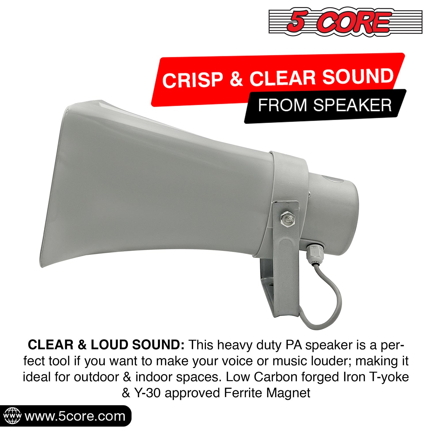 5 Core PA Horn Speaker • 6x10" Loudspeaker • 20W RMS 1000ft Range • Ambulance + Police + Fire Siren
