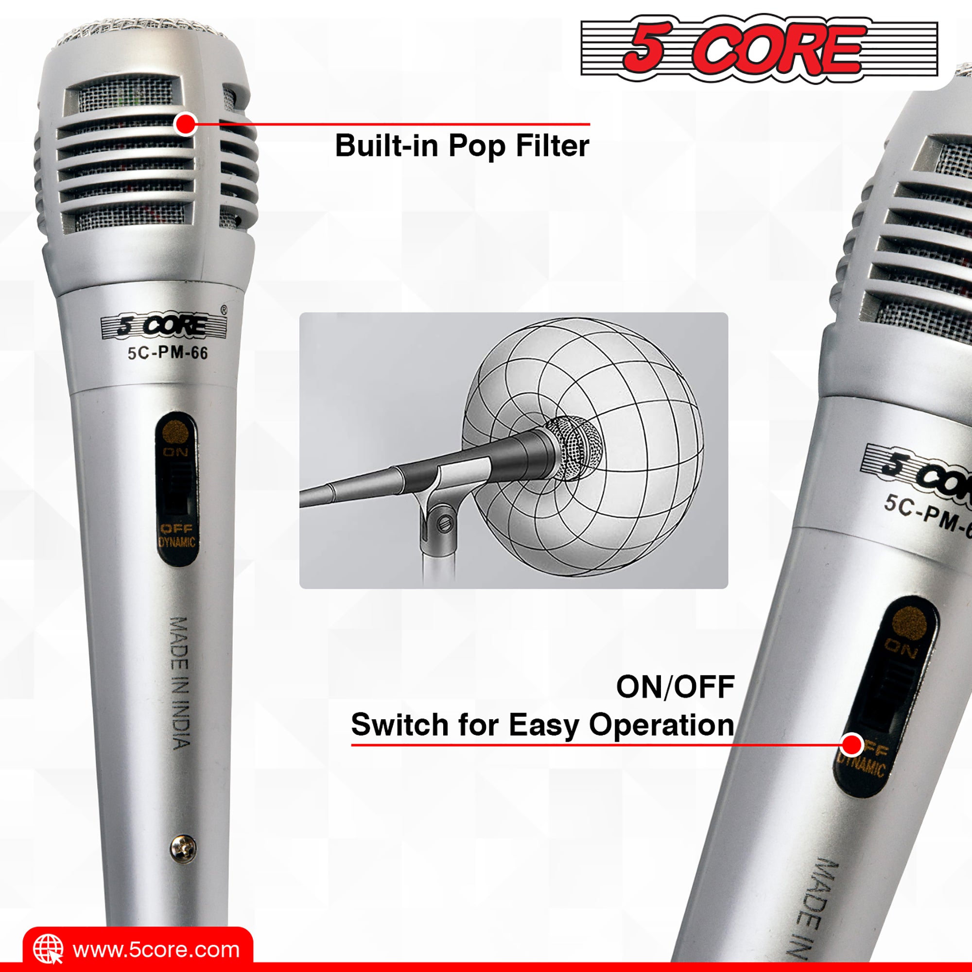 Handheld Microphone Unidirectional Mic with 2 X 5ft Detachable XLR Cable