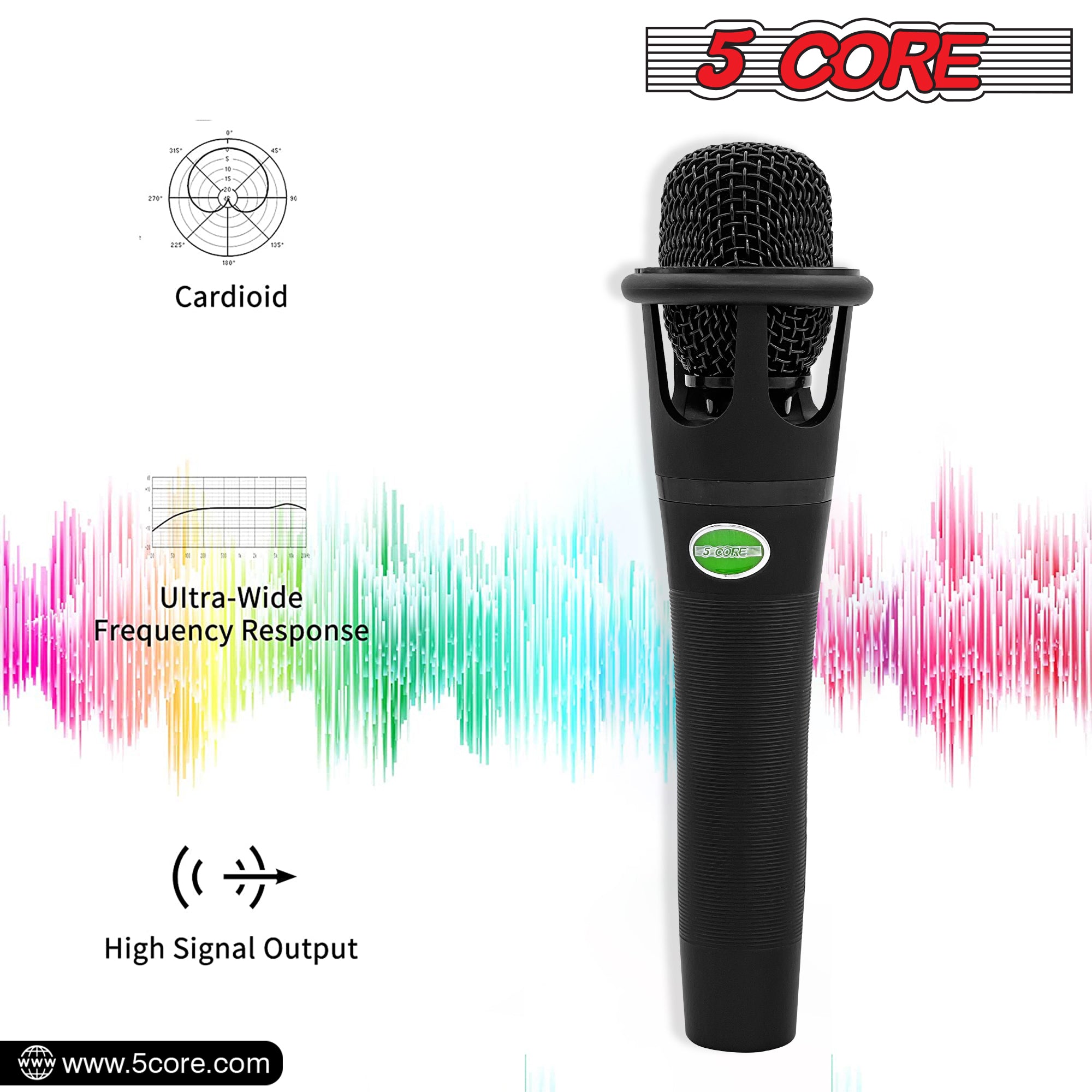 5 Core Microphone 1 Piece Black Karaoke XLR Wired Professional Dynamic w Integrated Pop Filter Cardioid Unidirectional Pickup Handheld Micrófono for Singing DJ Podcast Speeches Includes Cable Mic Holder Mini Tripod - MIC CROWN