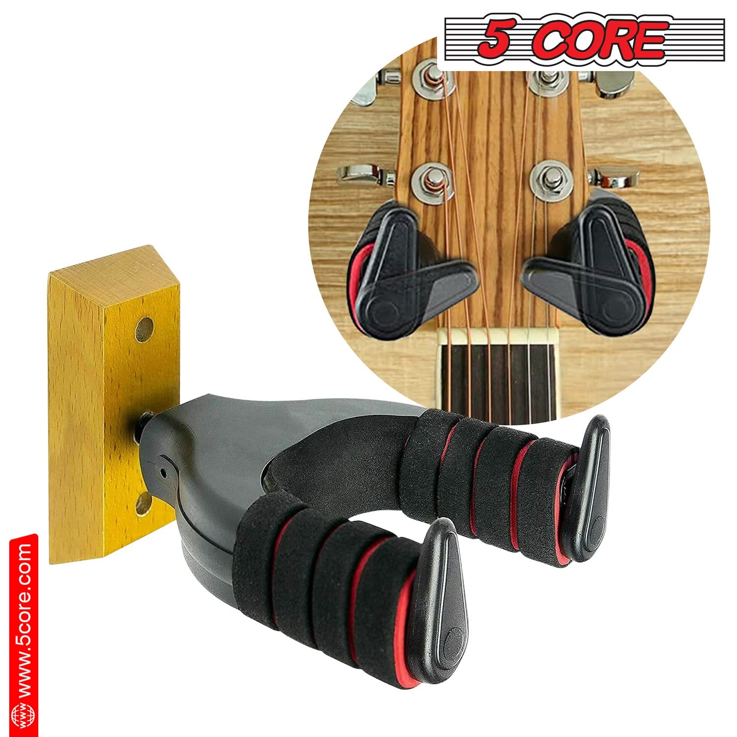 5 Core Adjustable Guitar Wall Mount Hangers - Hard Wood Base with Soft Padding