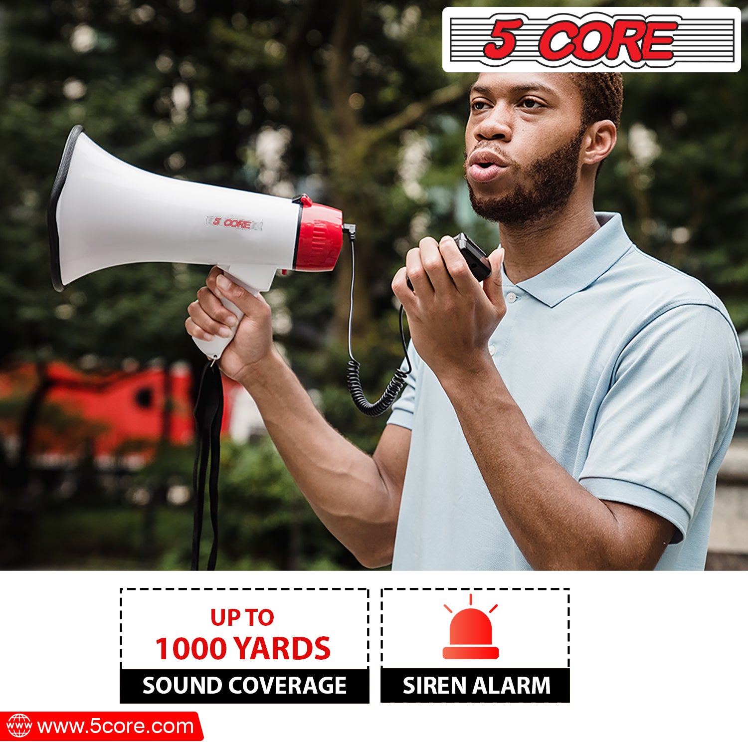 5 Core Megaphone Speaker 40W Peak Loud Bull Horn Clear Sound Volume Control Indoor & Outdoor Use