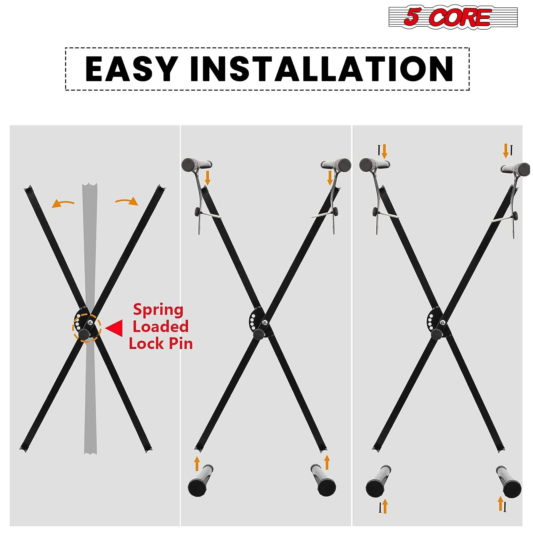 Music keyboard stand with easy installation and setup