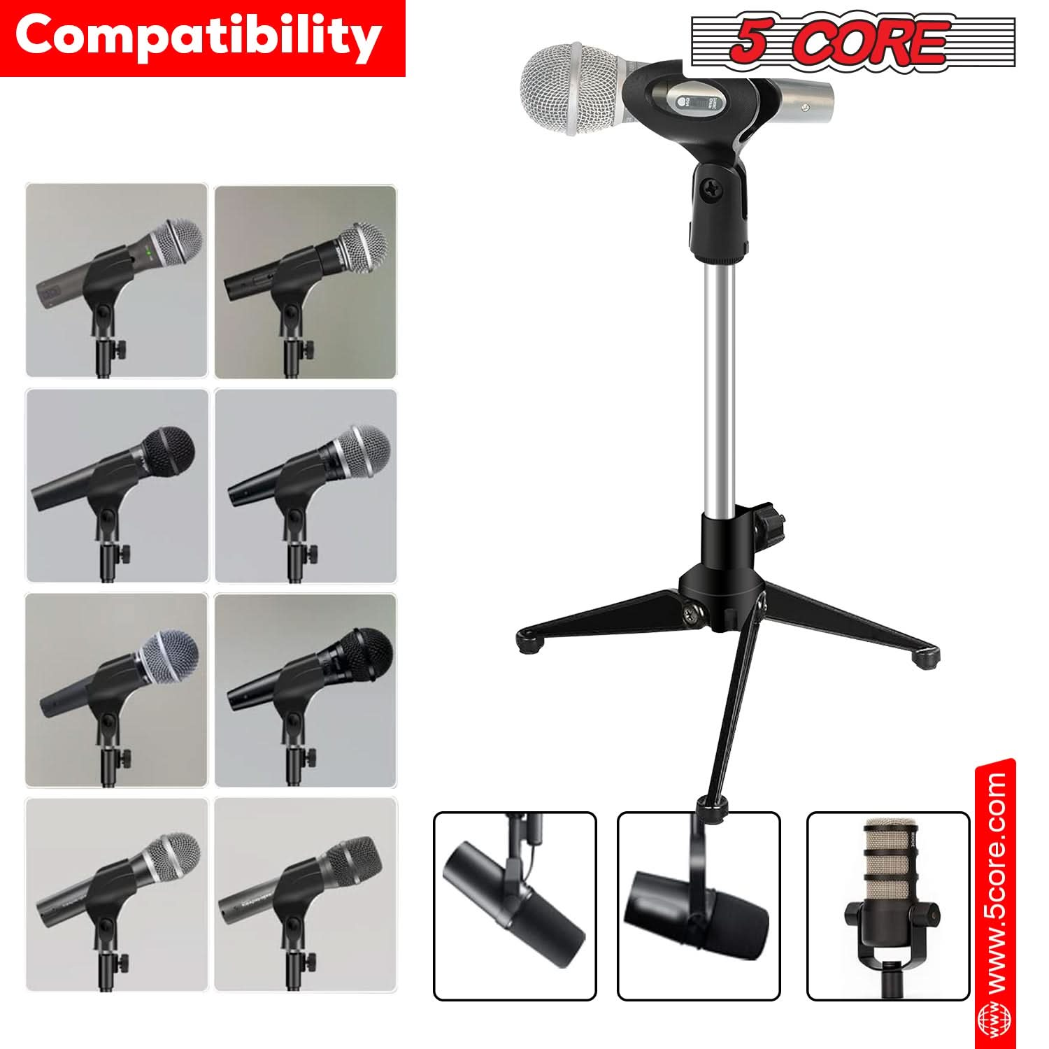 5 Core Adjustable Table Top Mic Stand: Desk Tripod Holder