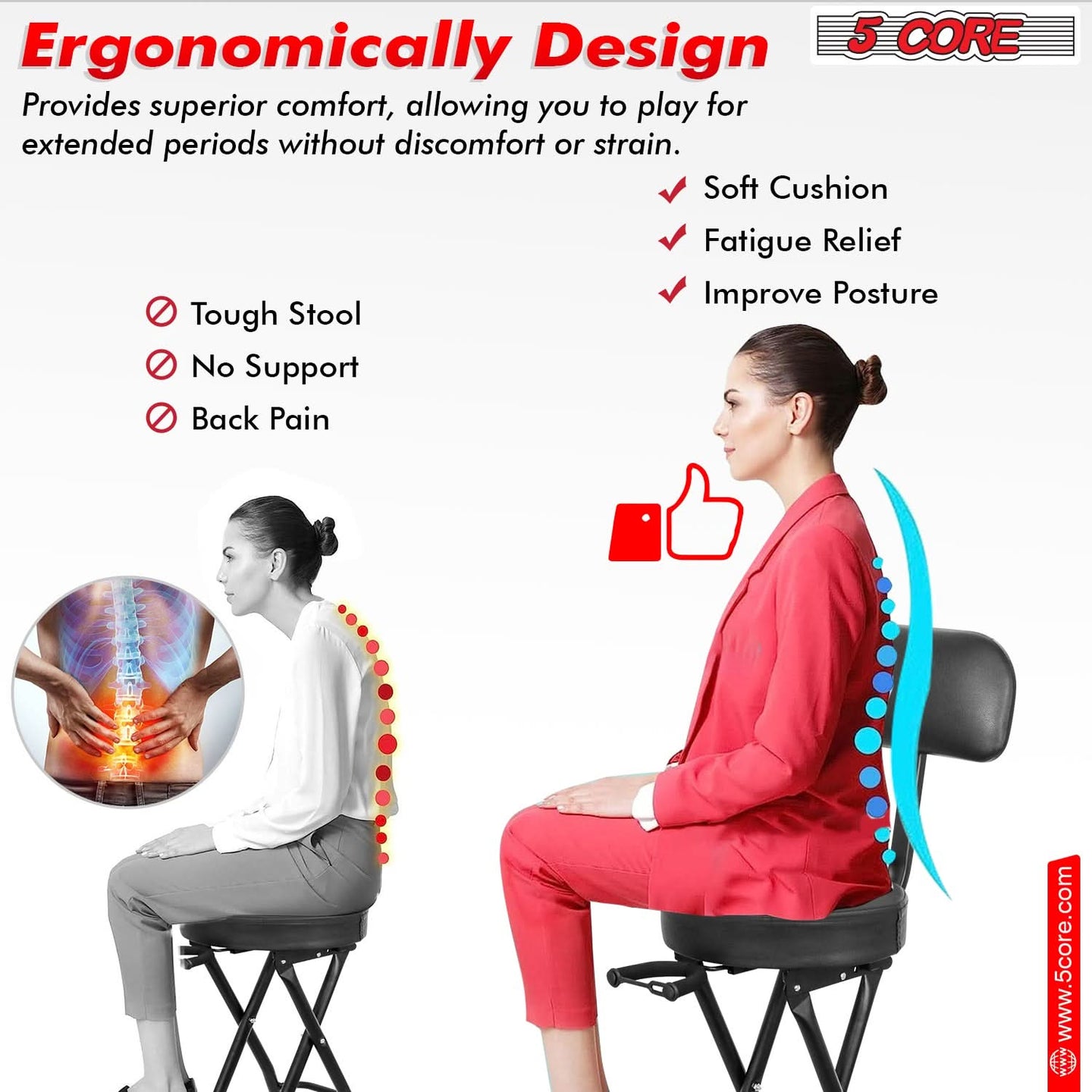 Ergonomic design of our guitar stools with backrest for comfortable sitting