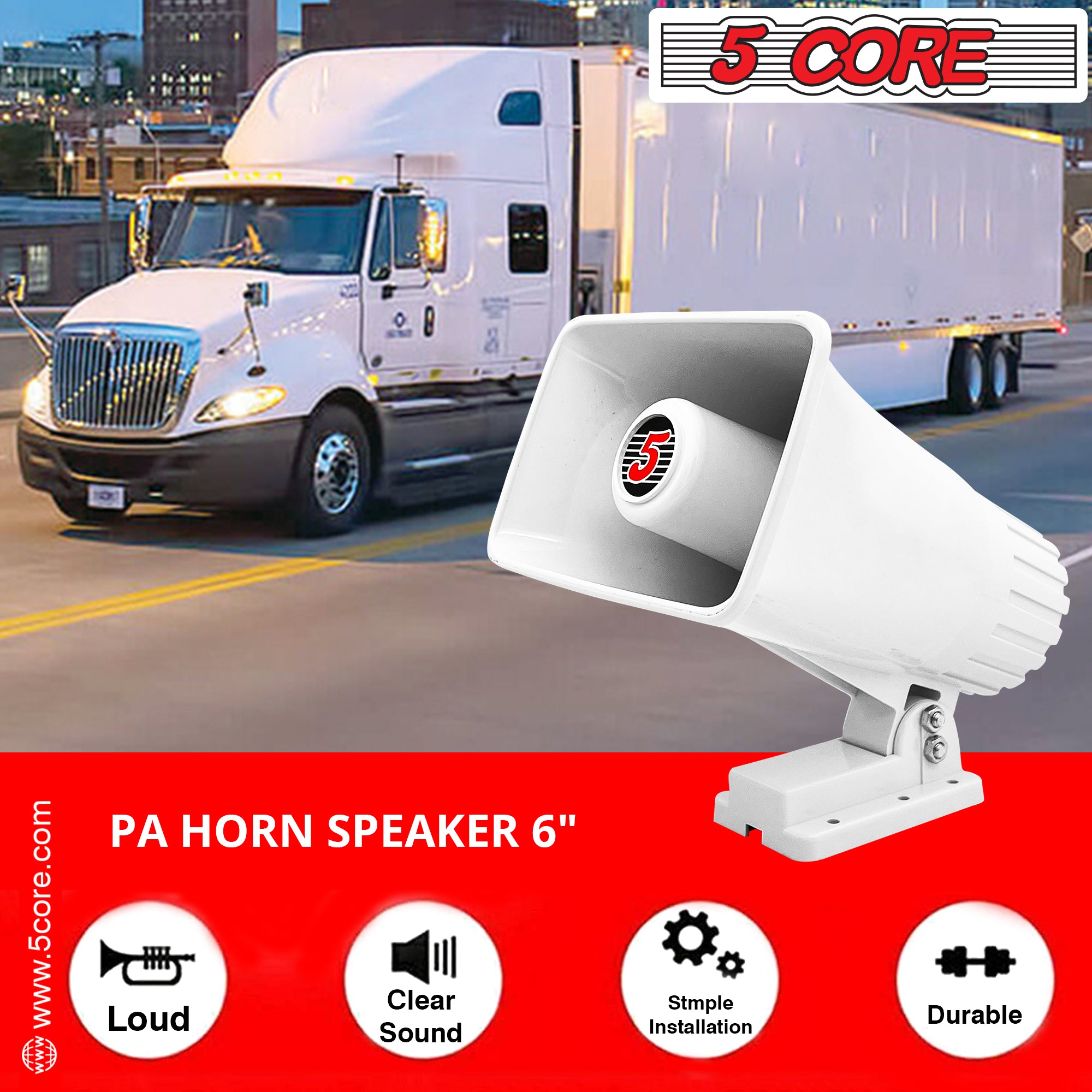 5 Core PA Speaker 8 Ohm Outdoor Horn Audio System 50W Speaker For CB Car Audio Horn Speakers Loud Hailer w Bracket & Hardware -HW 405 WH