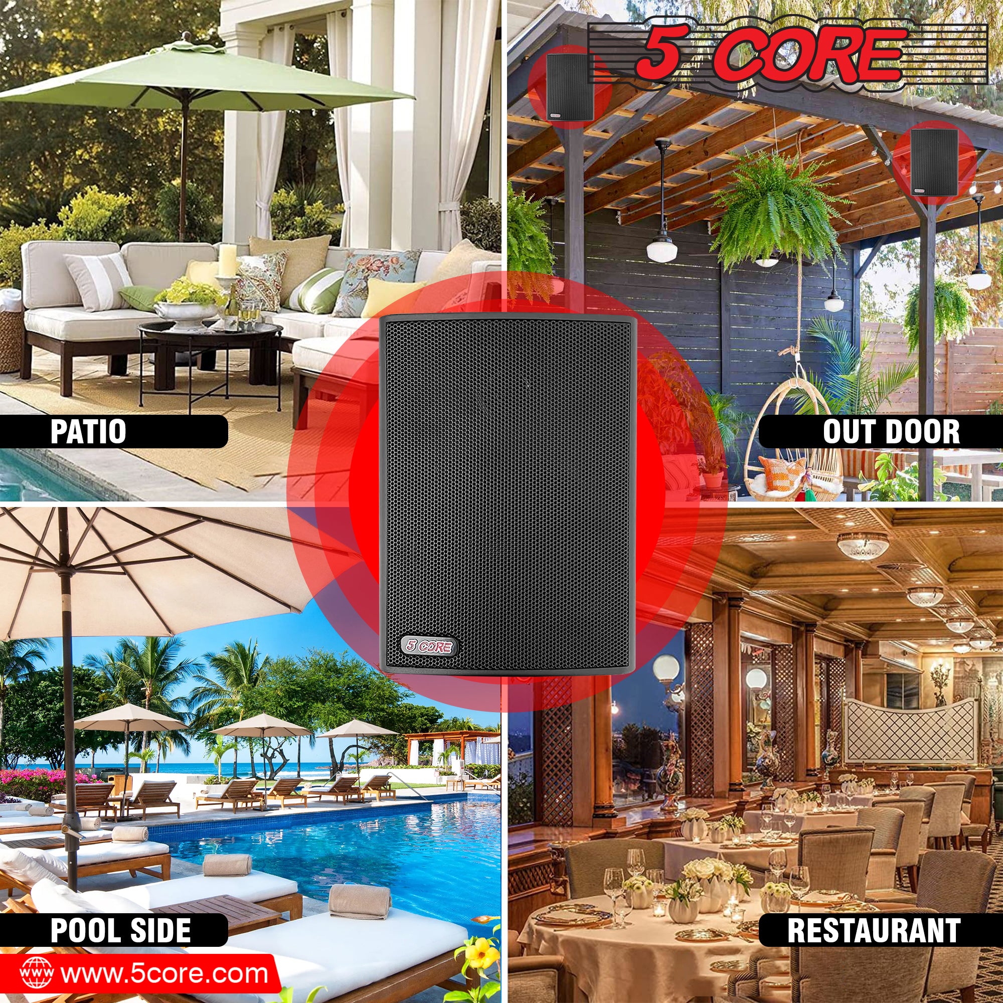 Wired Speaker Black for Studio Patio Pool Home Office