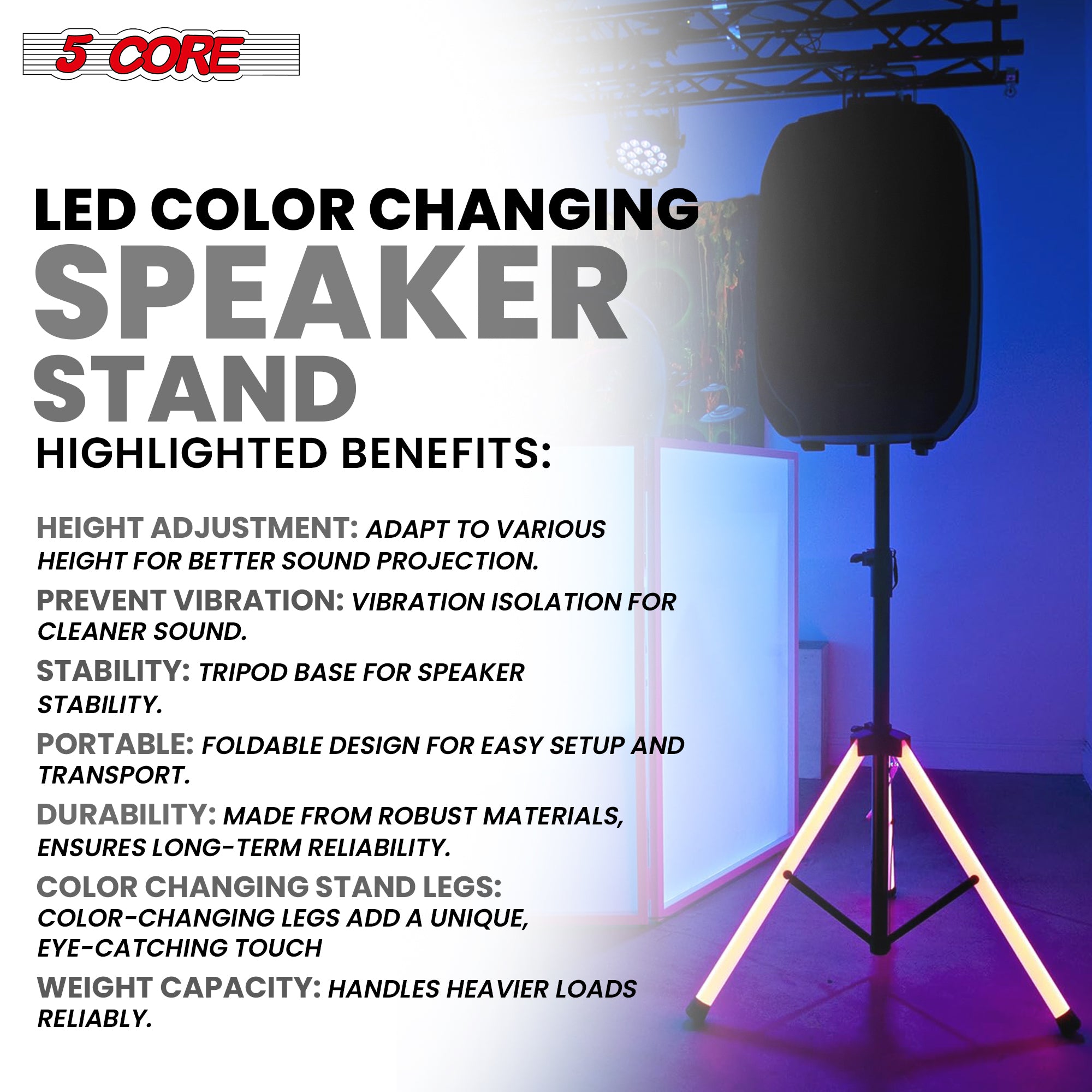 Led color changing speaker stand