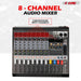 8-channel audio mixer for DJs – a powerful sound board for seamless mixing and control.