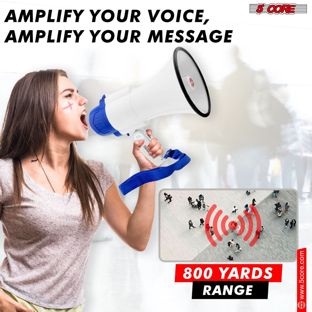 With a range of 800 yards, this megaphone ensures your voice is heard clearly, even at great distances.