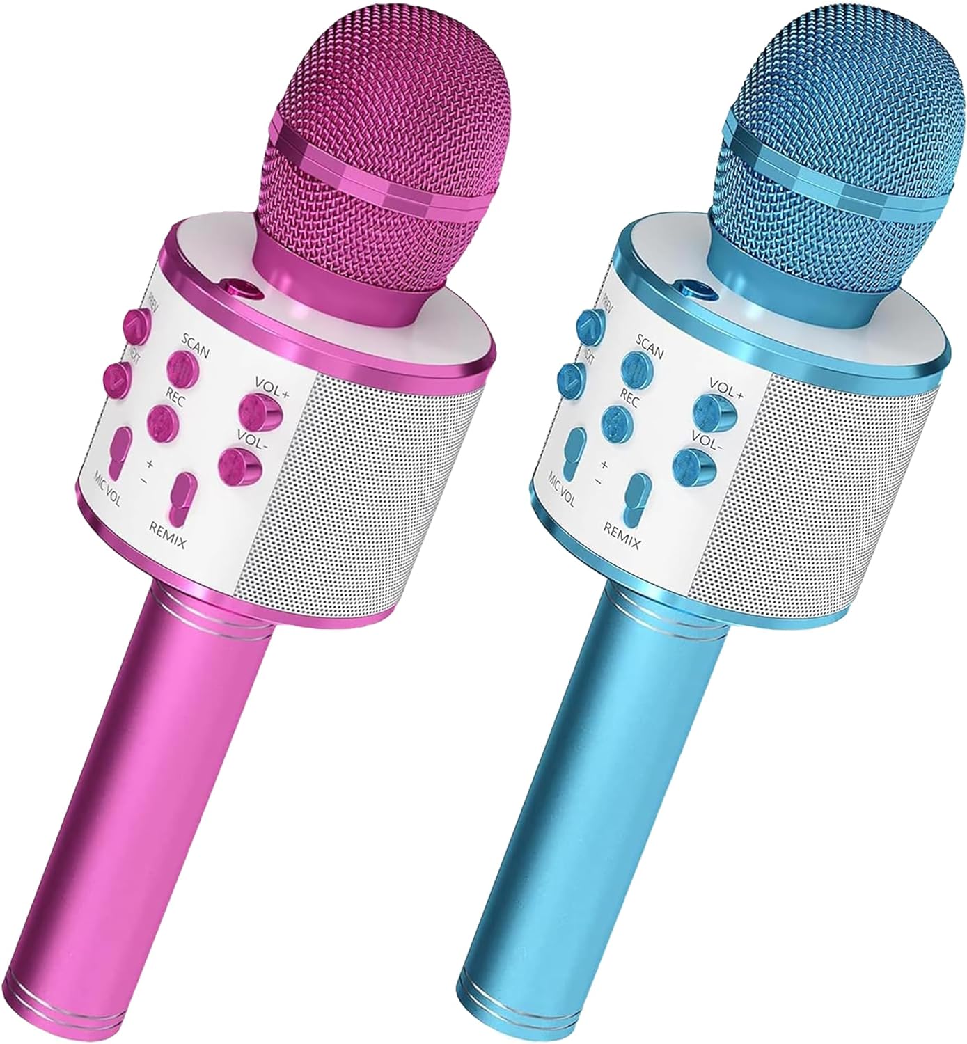 5 Core Karaoke Wireless Microphones Microfono Inalambrico Toy w Stereo Speaker SD Card & USB Playback 2Pcs Pink & Blue