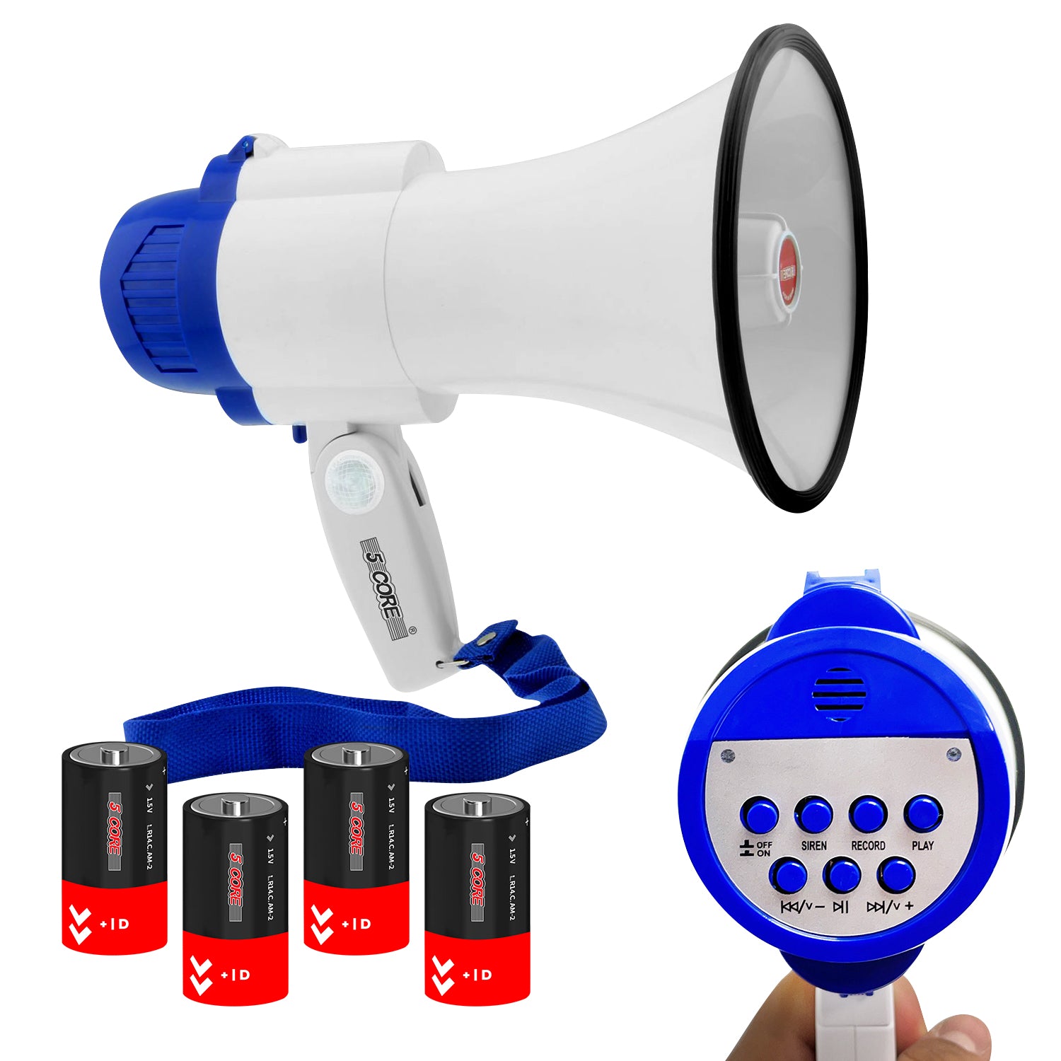 5 Core Megaphone Speaker Portable • 30W Bullhorn Loudspeaker w Siren Adjustable Volume Bull Horn