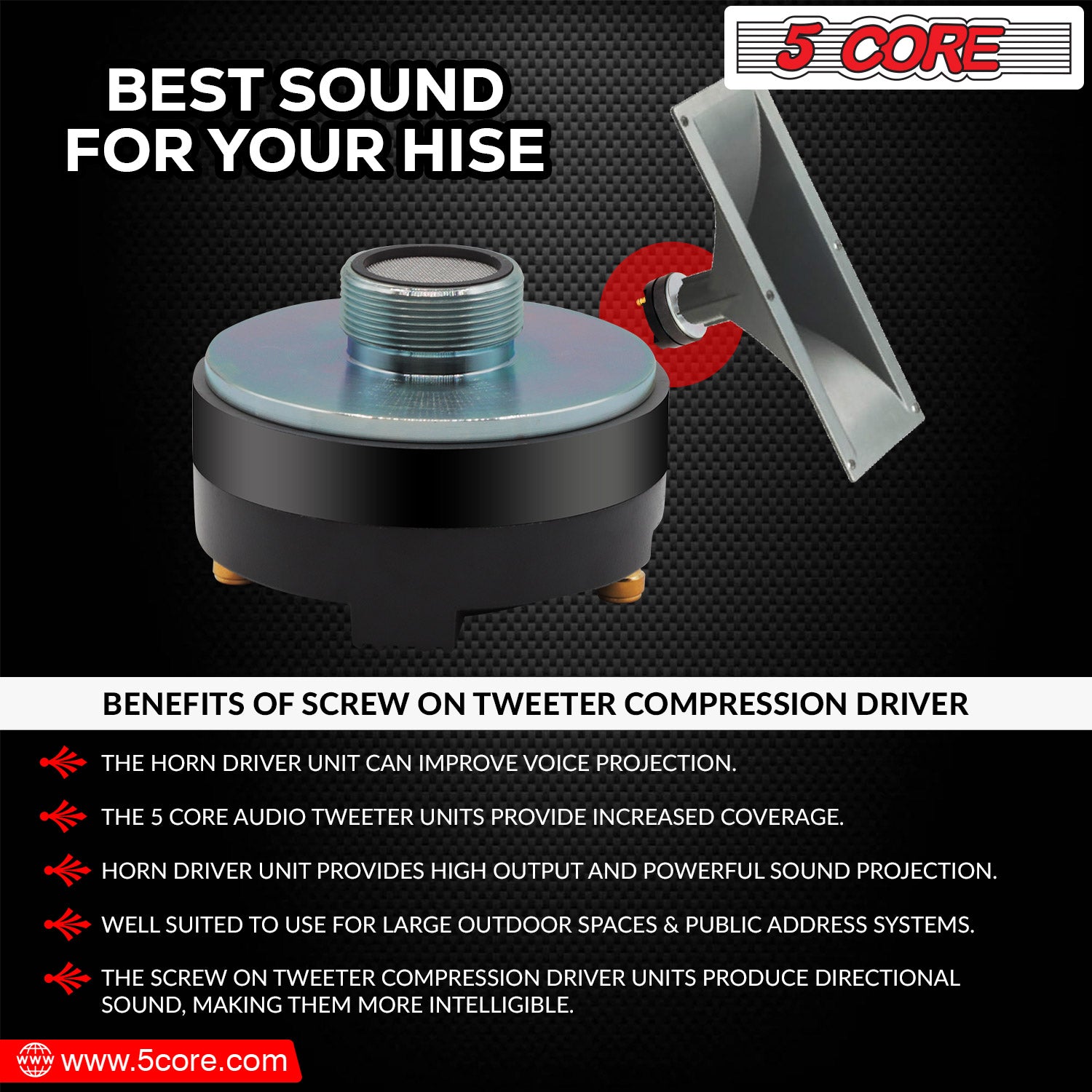 5 Core Tweeter horn Compression driver best sound support for Hise.