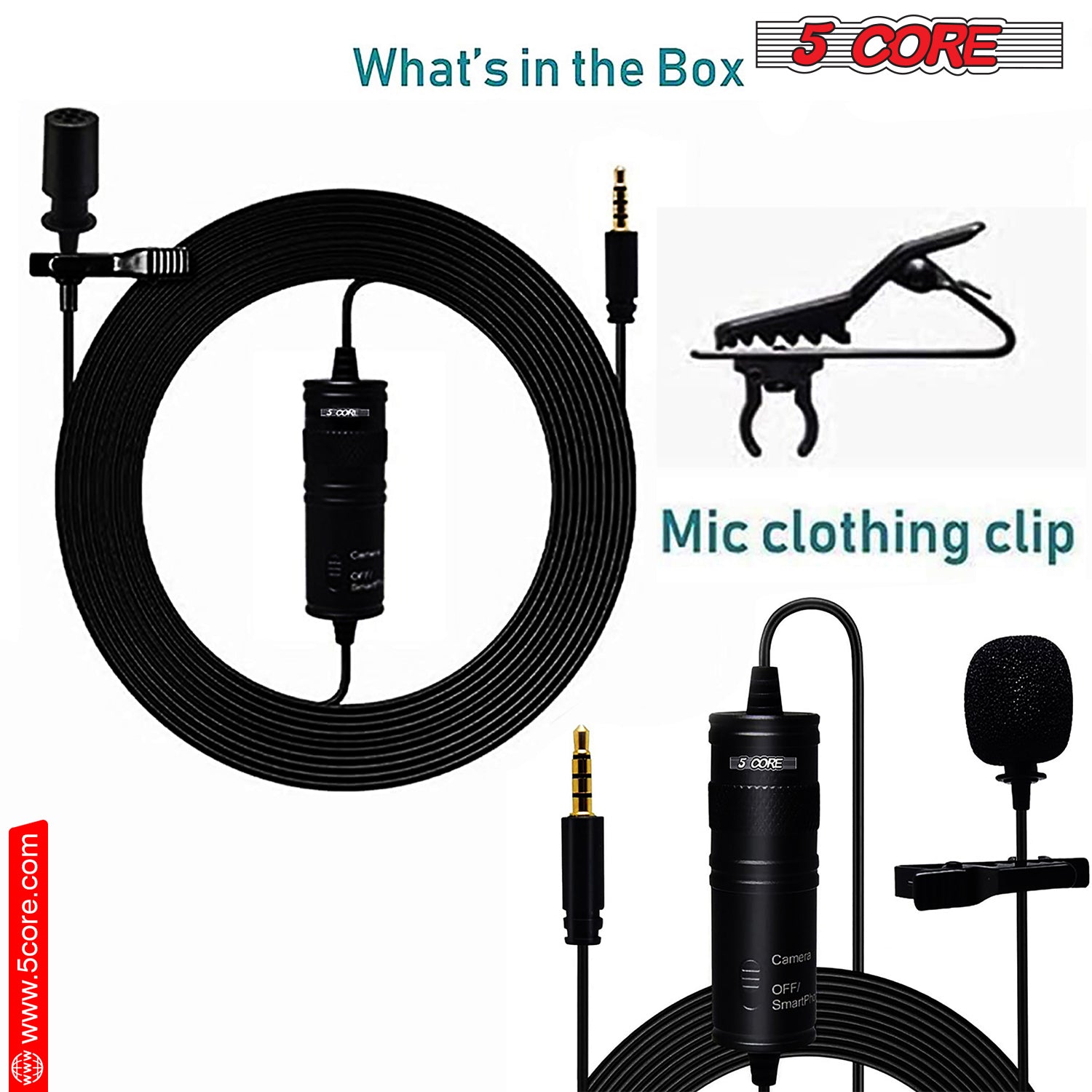 5Core Lavalier Microphone Clip On  Professional Grade 3.5mm Lapel Mic  Omnidirectional Lav Mic