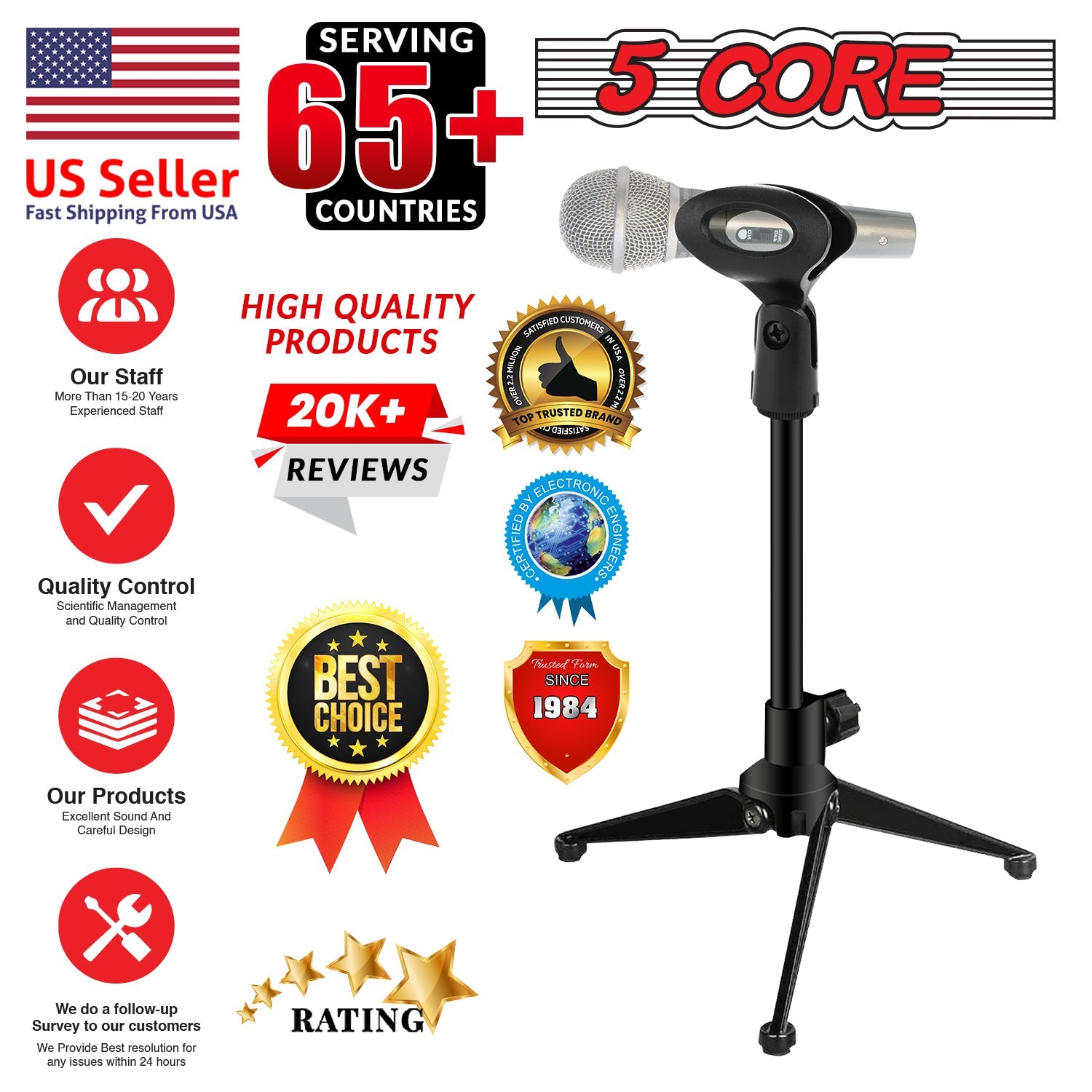 Height Adjustable Tripod Mic Stand by 5 Core: Universal Desktop Microphone Stand