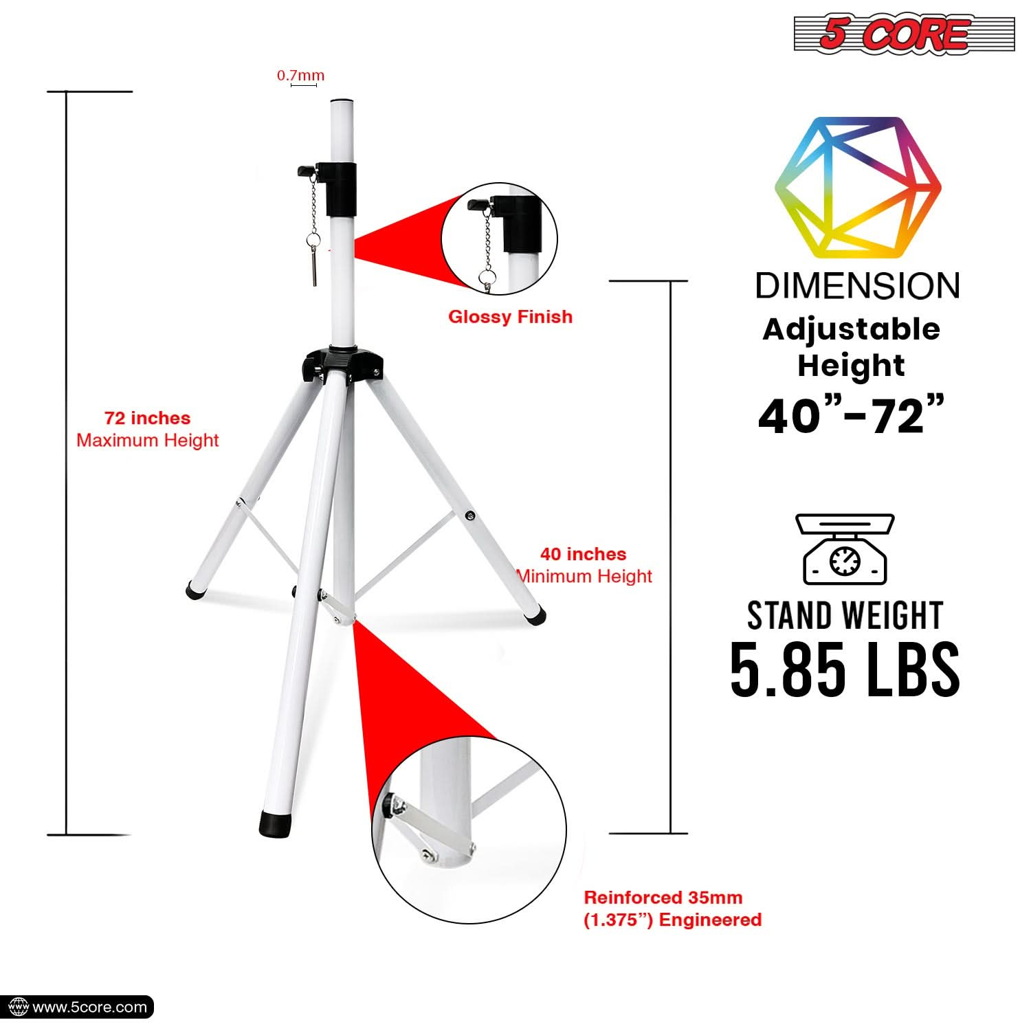 5Core Speaker Stand Tripod Tall Adjustable 72 Inch DJ Pole Mount Studio Monitor Stands Yellow