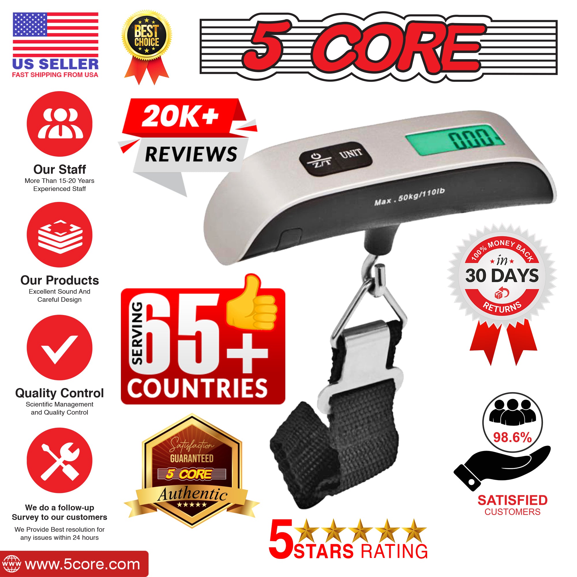 5 Core Luggage Scale Handheld Portable Electronic Digital Hanging