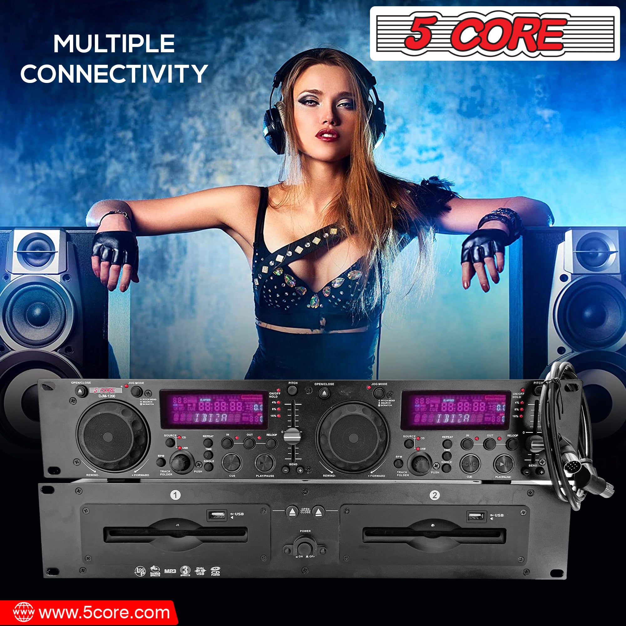 5 Core Professional Dual USB and MP3 CD Player Rack Mountable DJ Equipment with Audio Pitch Control Multimedia CD R and MP3 Compatible- DJM 1200