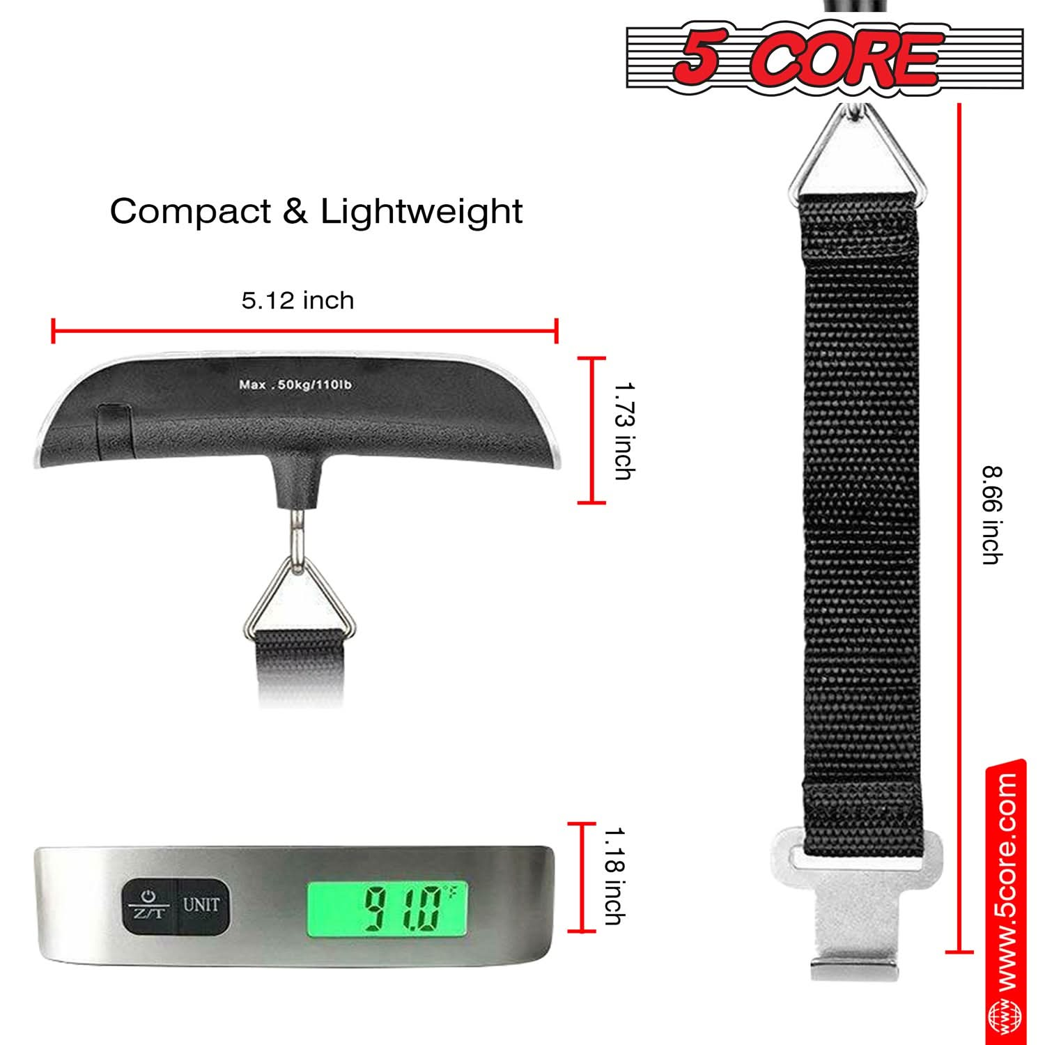 5Core Digital Luggage Scale Travel Weight Scales Hanging Baggage Weighing Machine