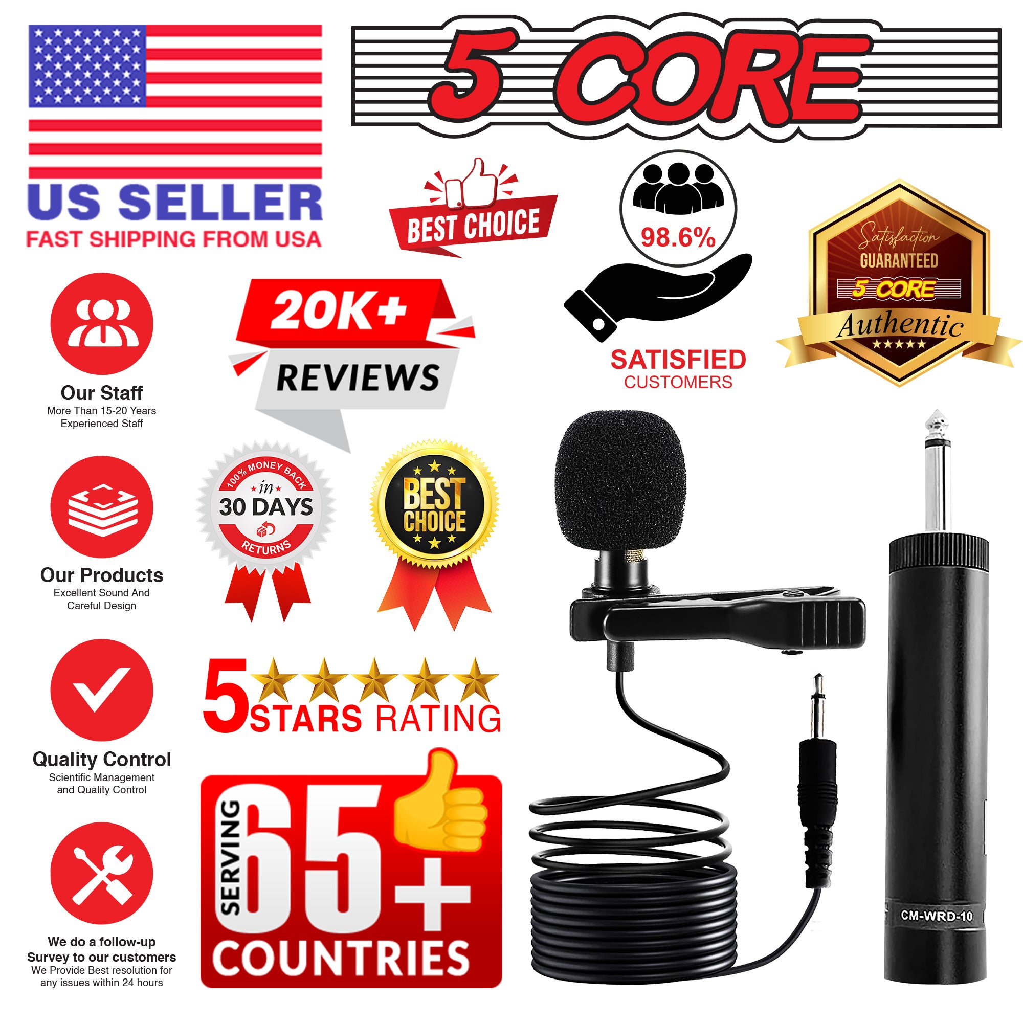 5 Core Lavalier Microphone for iPhone & Tablet External Clip On Mini Lapel Mic for Video Recording & Vlogging with 3.5mm Connector -MIC WRD 10