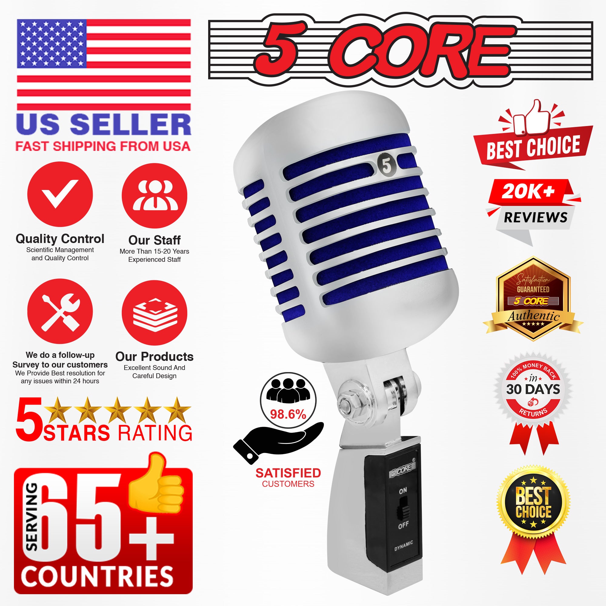 5Core Professional Vintage Microphone for Singing Dynamic Super Cardiod XLR Old Retro Wired Vocal Mic