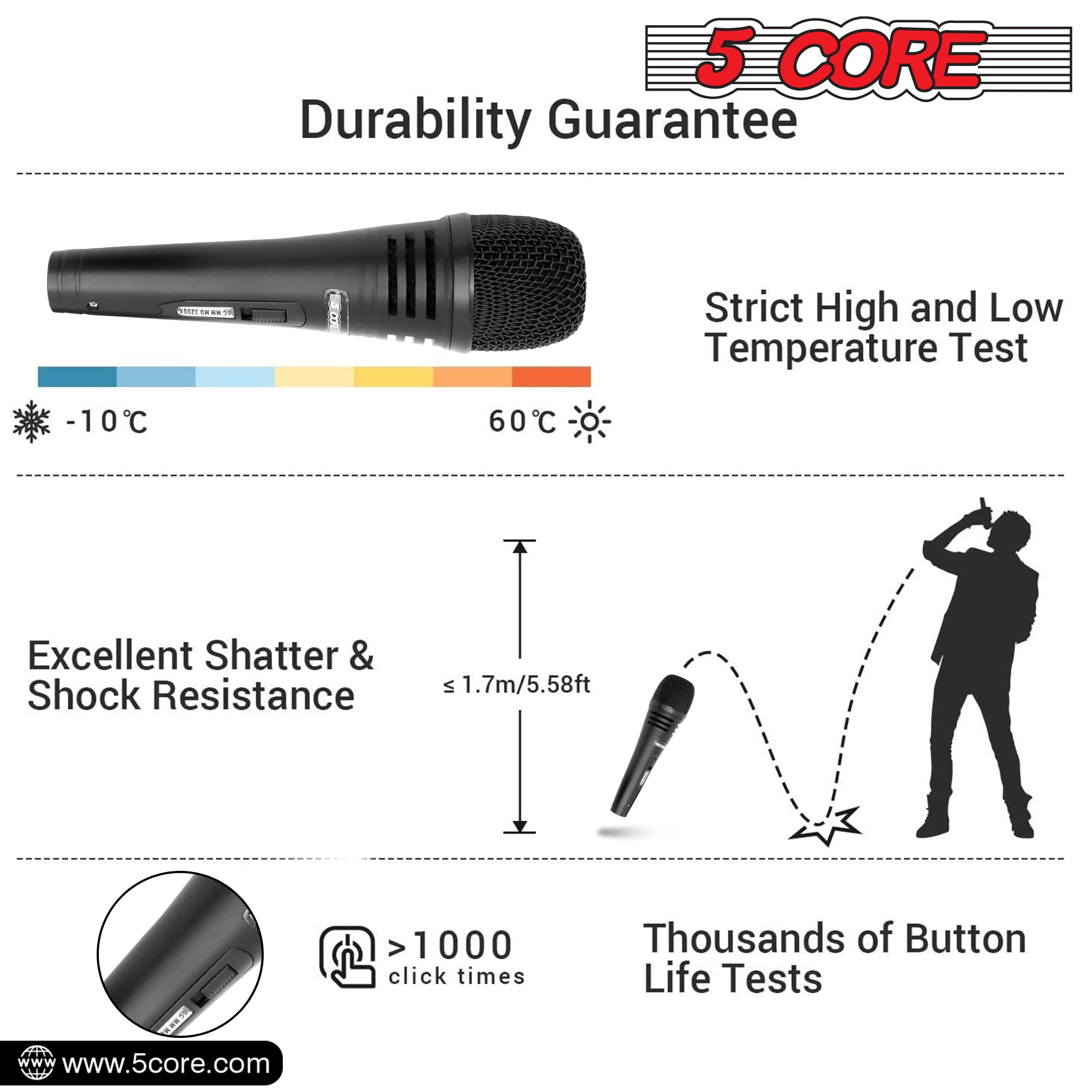 5 Core Microphone Professional Dynamic Karaoke XLR Wired Mic w ON/OFF Switch Pop Filter Cardioid Unidirectional Pickup Handheld Micrófono -ND 3200X