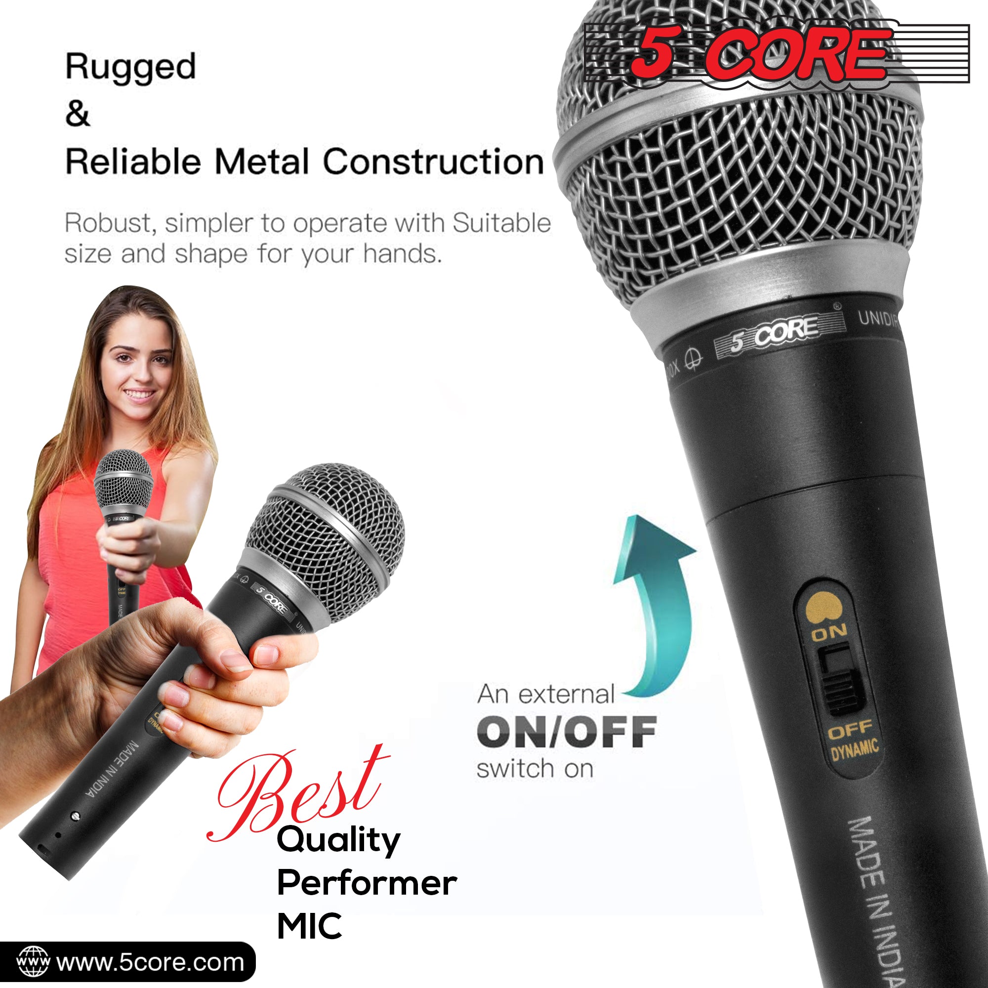 Dynamic XLR mic for vocal clarity in karaoke.