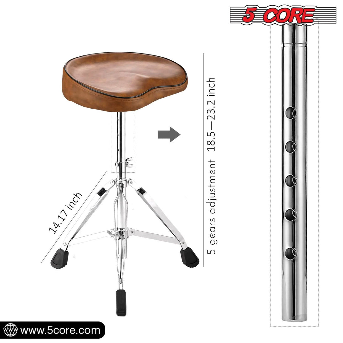 5 Core drum throne: Ergonomic seating, padded stool, adjustable height, crafted for musicians.