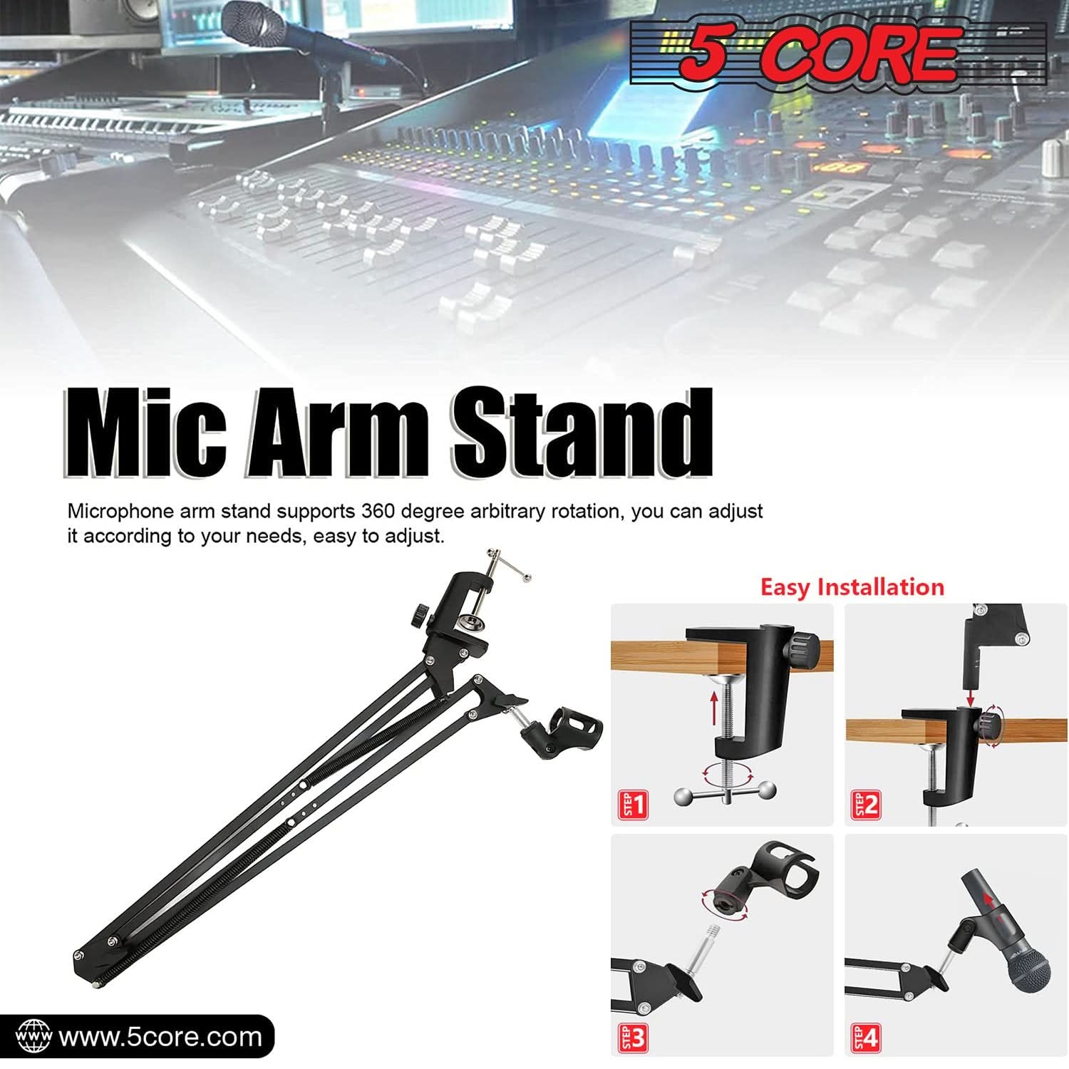 5Core Microphone Boom Arm Desk Mic Stand Adjustable Clamp Suspension Boom Stands BLACK