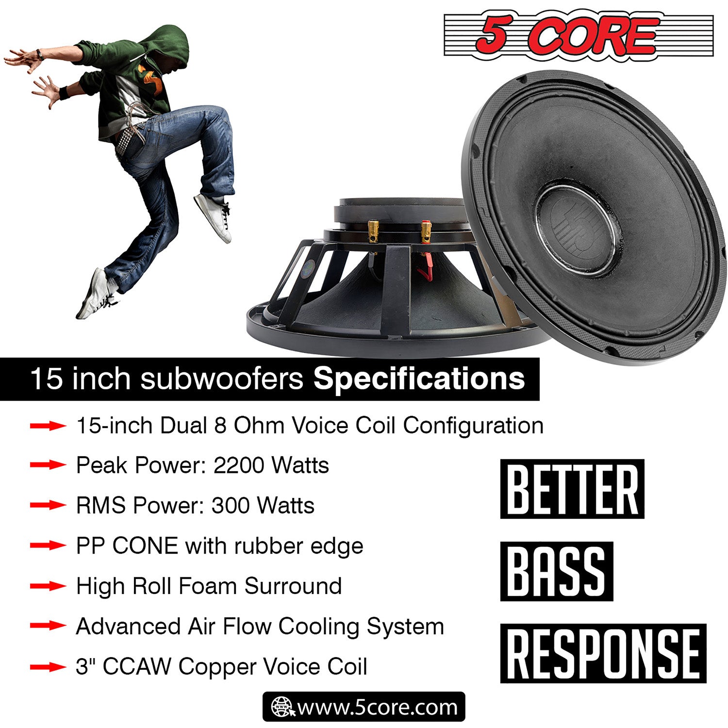 5Core 15 Inch Subwoofer Speaker 8 Ohm Replacement DJ Bass Sub Woofer