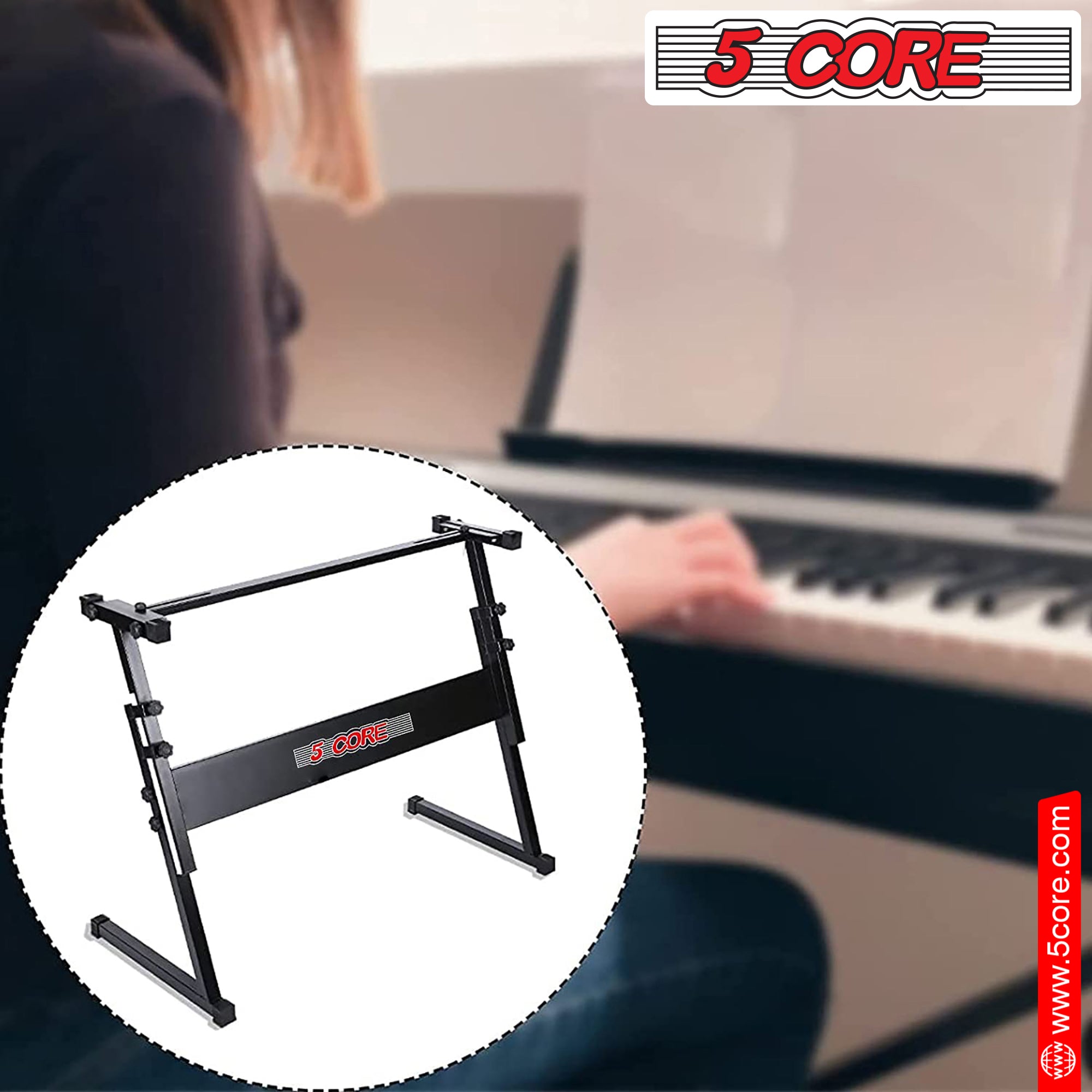 5 Core Piano Keyboard Stand 1 Piece for 61 or 54 Keys Black Height Adjustable Z Stand Casio Midi controller Stand - KS Z1