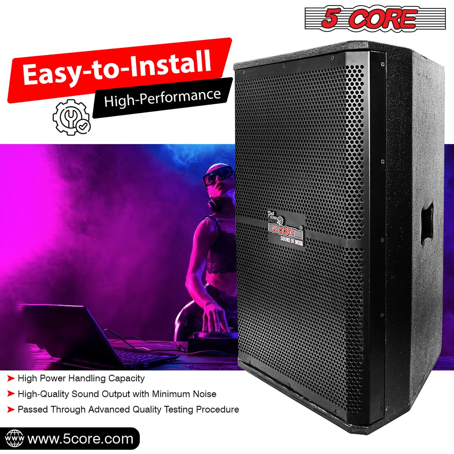 5Core Portable Cabinet PA DJ Speaker System 15" 2000W Passive 2 Way Loudspeaker  Full Range Audio