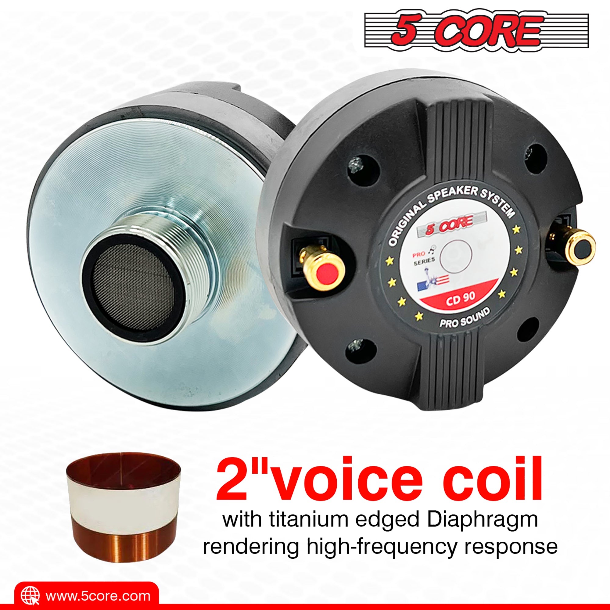 5 Core Horn Tweeter 2 Pieces Replacement Compression Driver 40W RMS Tweeter 8 Ohm Compact PA horn speakers Heavy Duty All Weather Use Audio Horn Speakers 18 T.P.I Tapping -CD 90 2PCS