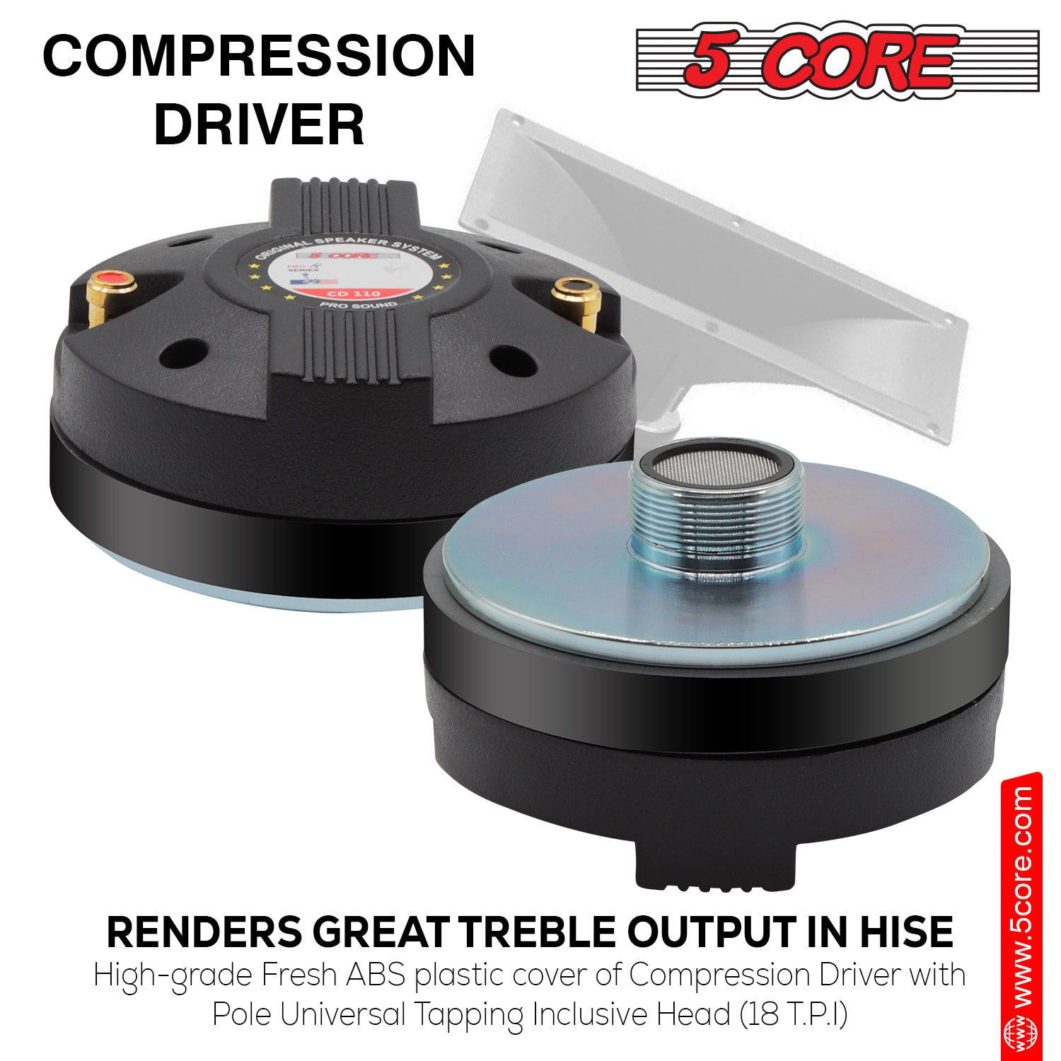 5 Core Compression Driver • 1100W PMPO • Titanium Tweeter Diaphragm 8 Ohm Throat Twist Horn Speaker