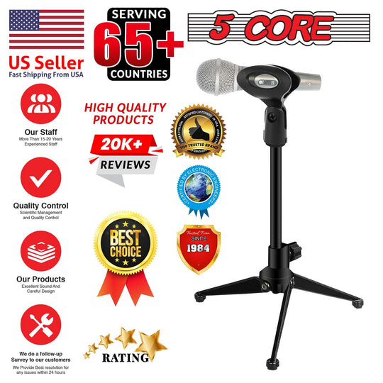 Height Adjustable Tripod Mic Stand by 5 Core: Universal Desktop Microphone Stand