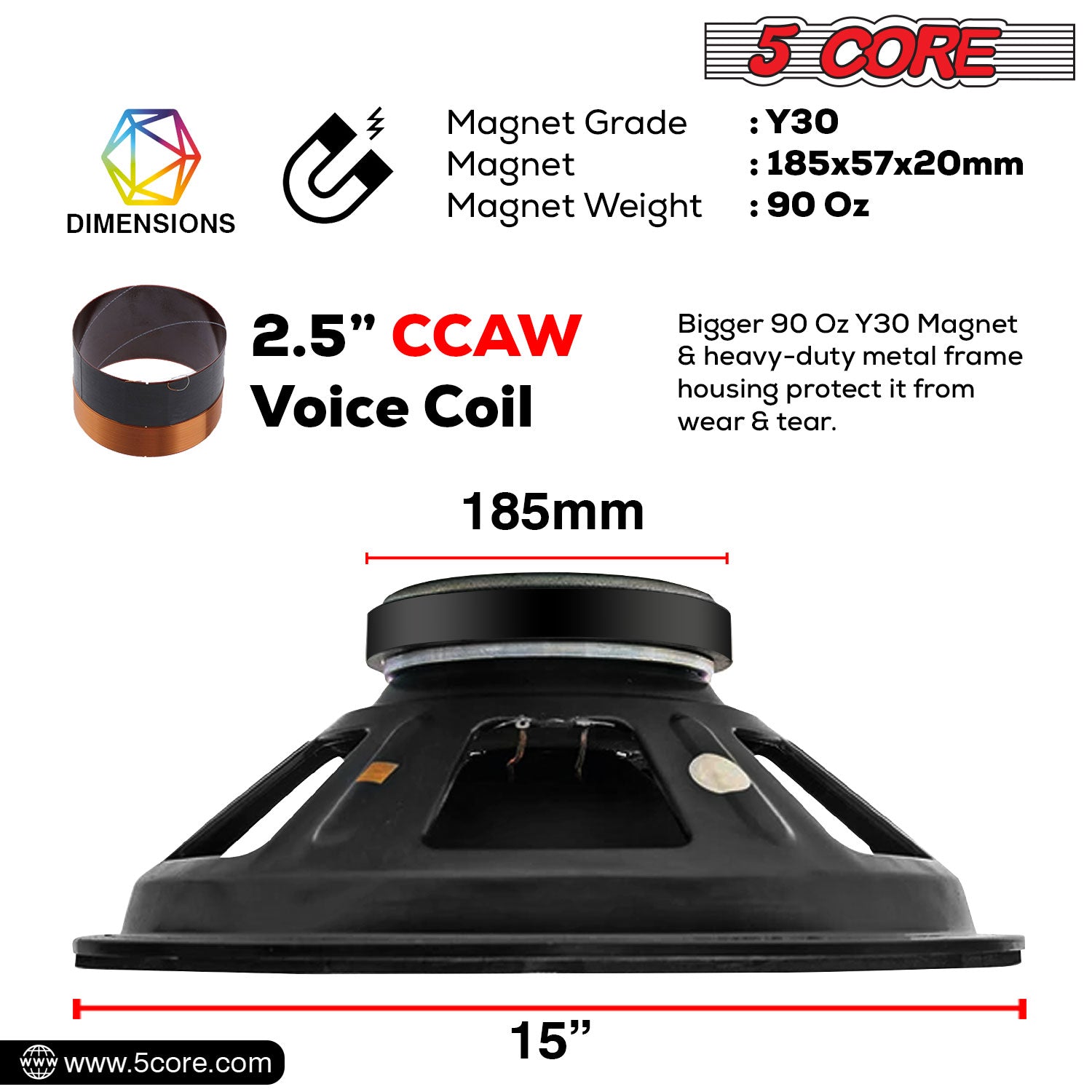 Replacement speaker with 2.5" CCAW voice coil