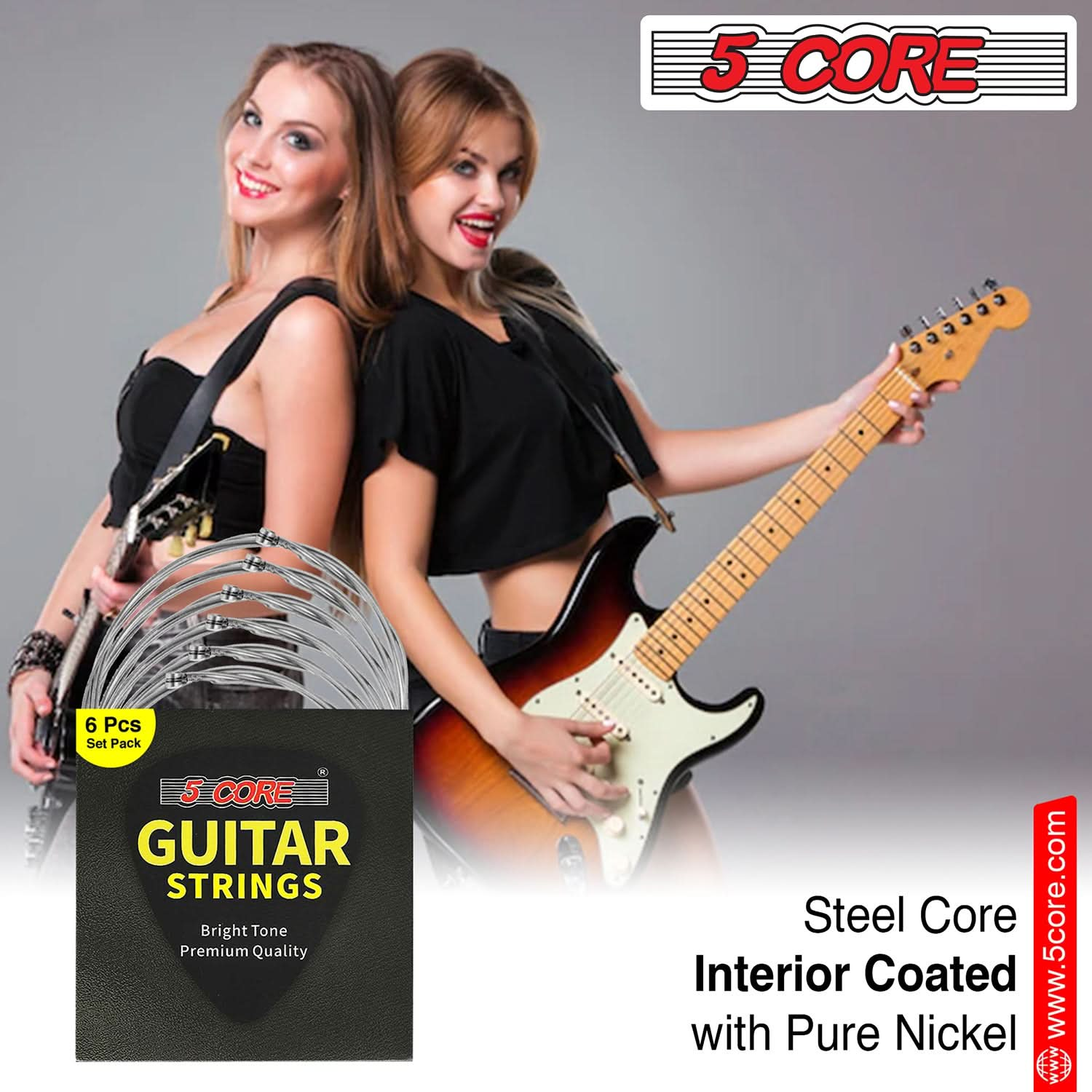 5Core Electric Guitar Strings Nickel 0.009-.042 Gauge w Deep Bright Tone for 6 String Guitars