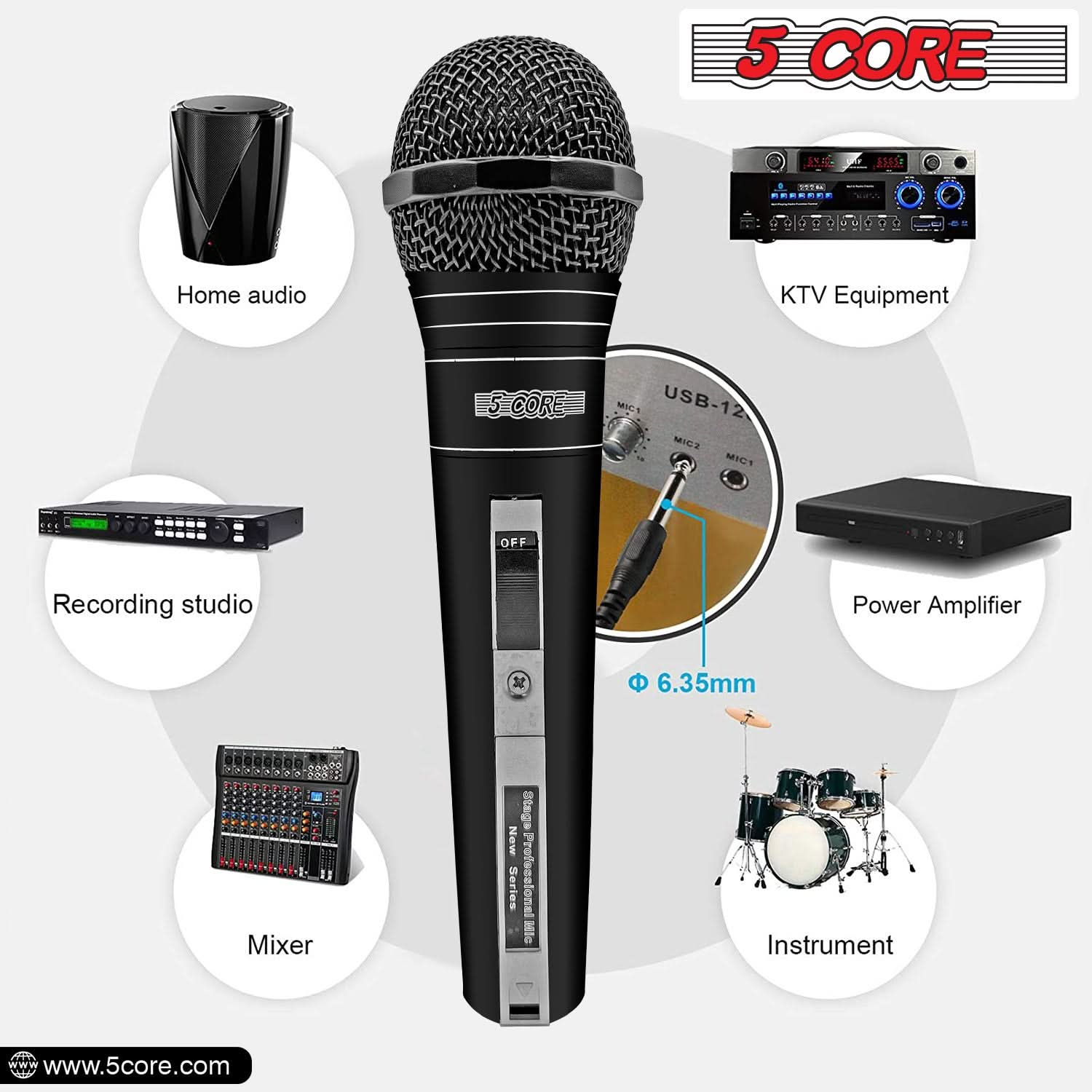 5Core Microphone For Singing Karaoke Mic XLR Dynamic Mic Cardioid Unidirectional Microfono 1/2/3 Pc